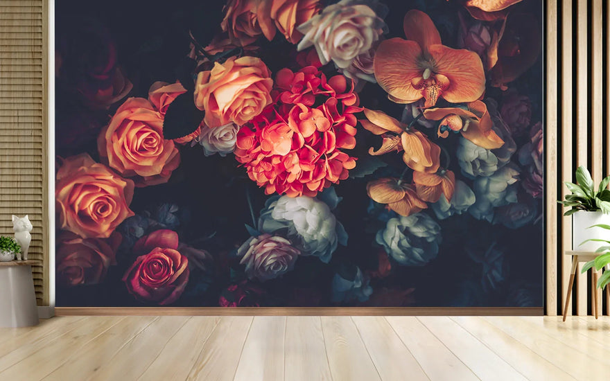 Dark Floral Wallpaper for powder room