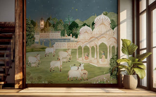 Vrindavan Wallpaper: Transform Your Space With Shri Krishna And Gopis Art