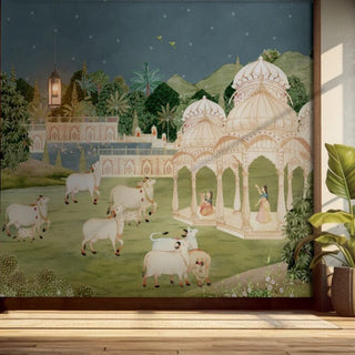 Vrindavan Wallpaper: Transform Your Space With Shri Krishna And Gopis Art