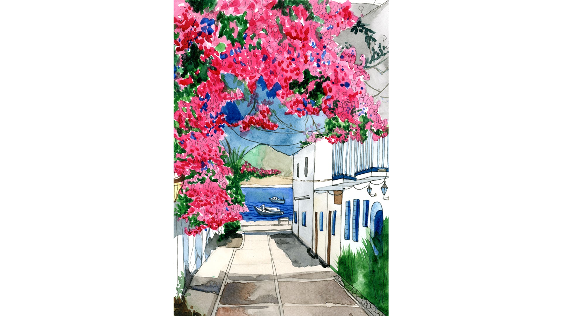 Charming Coast-Charming Coastal Village with Vibrant Flowers and Blue Waters