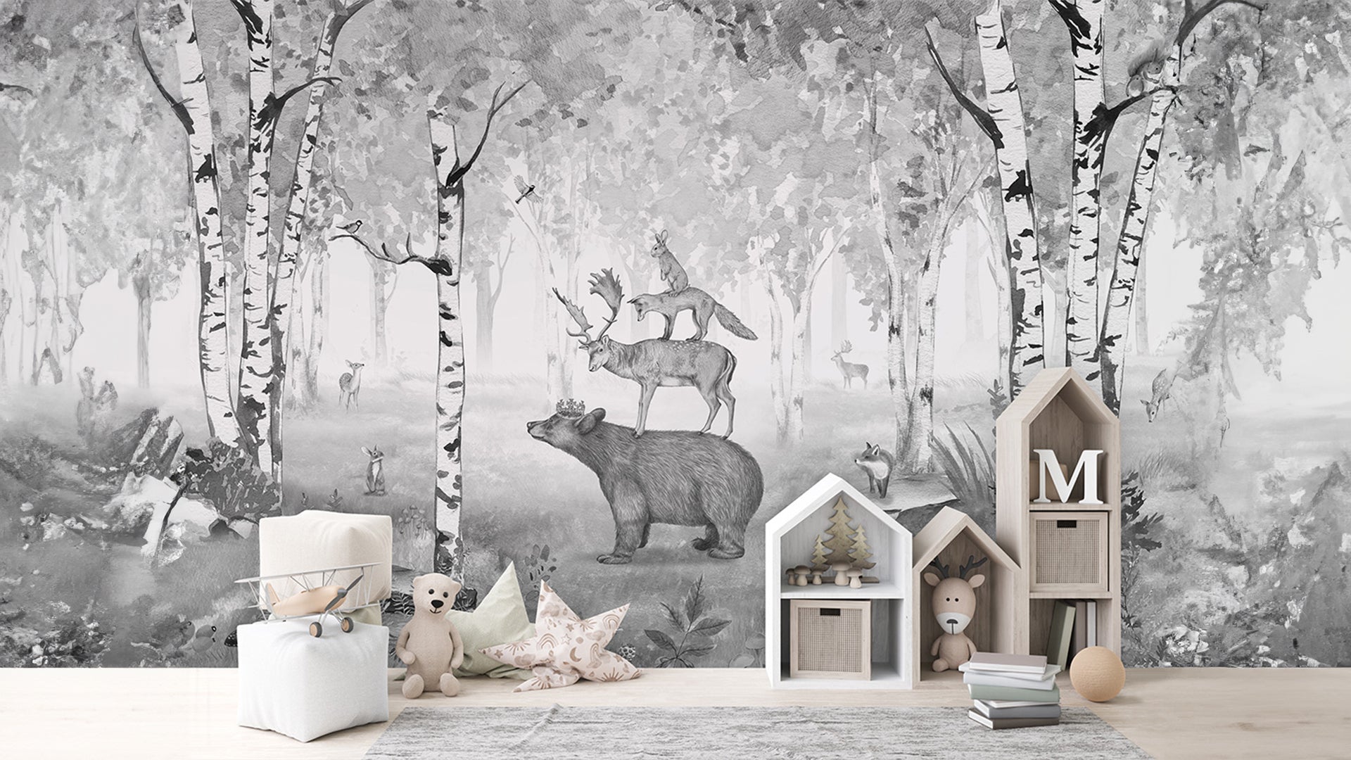 bear in forest wallpaper for kids room