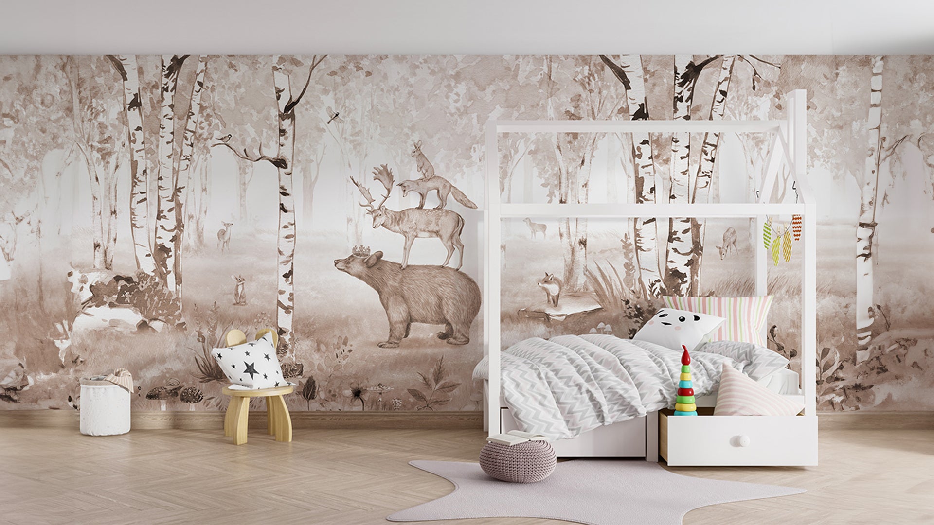 bear in forest wallpaper for kids room