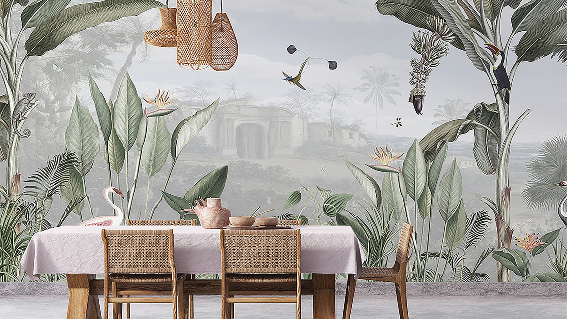 Jungle Wallpaper with A Tropical Haven of Flora and Fauna