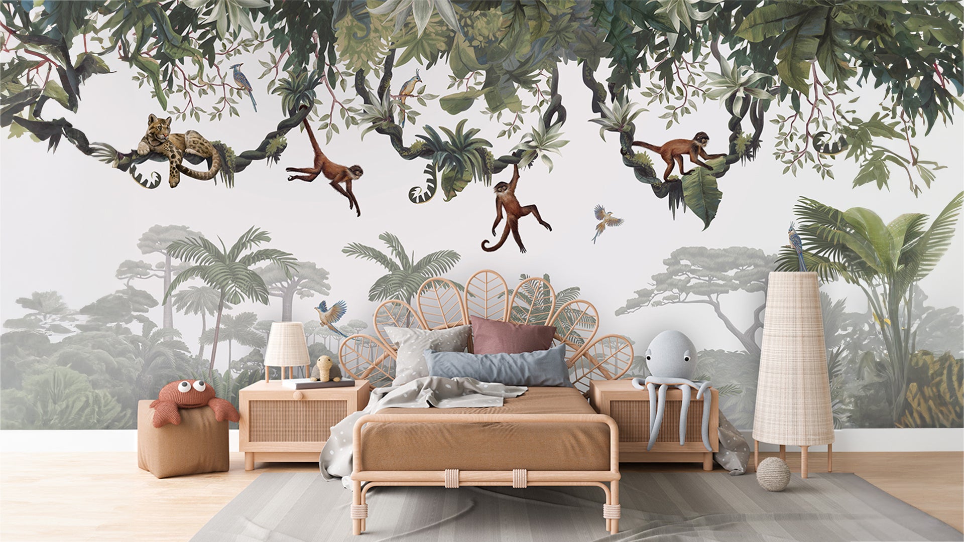 monkeys hanging on trees wallpaper for kids