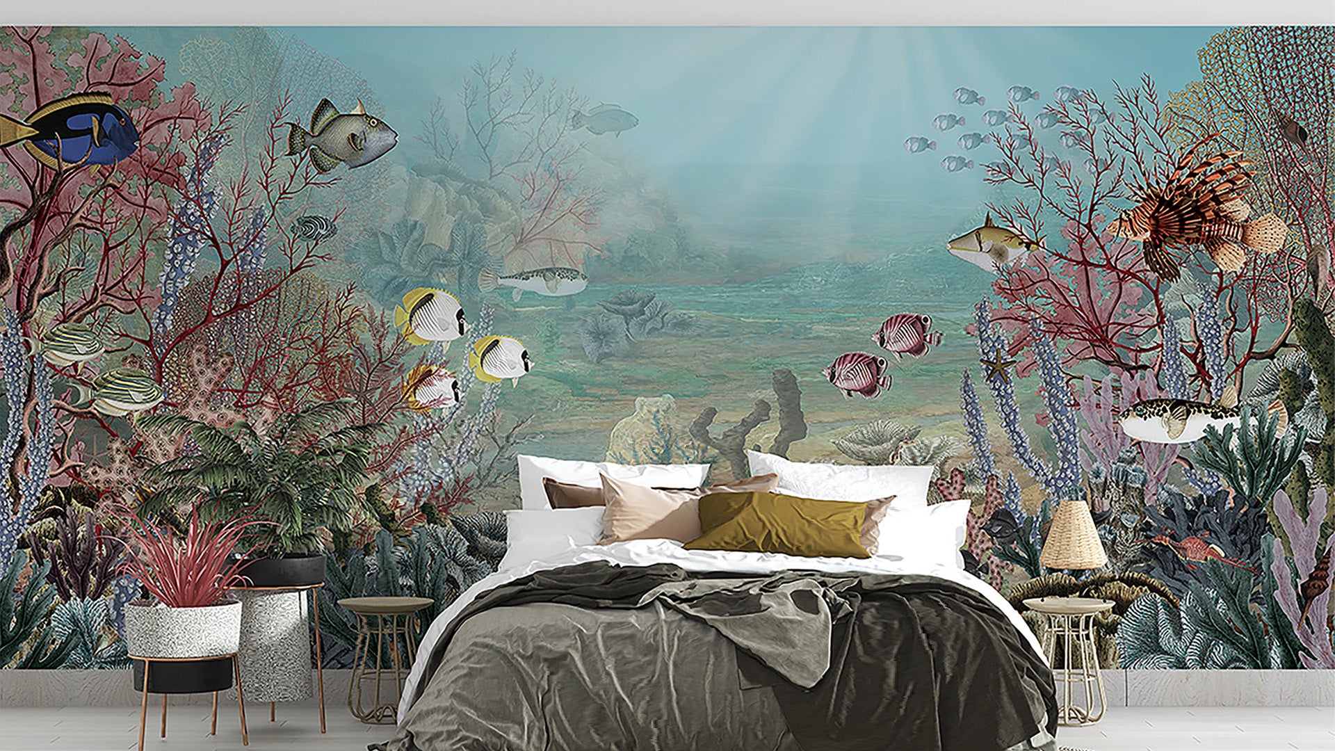 Coral Reef Wallpaper for Walls with fishes and sea plants