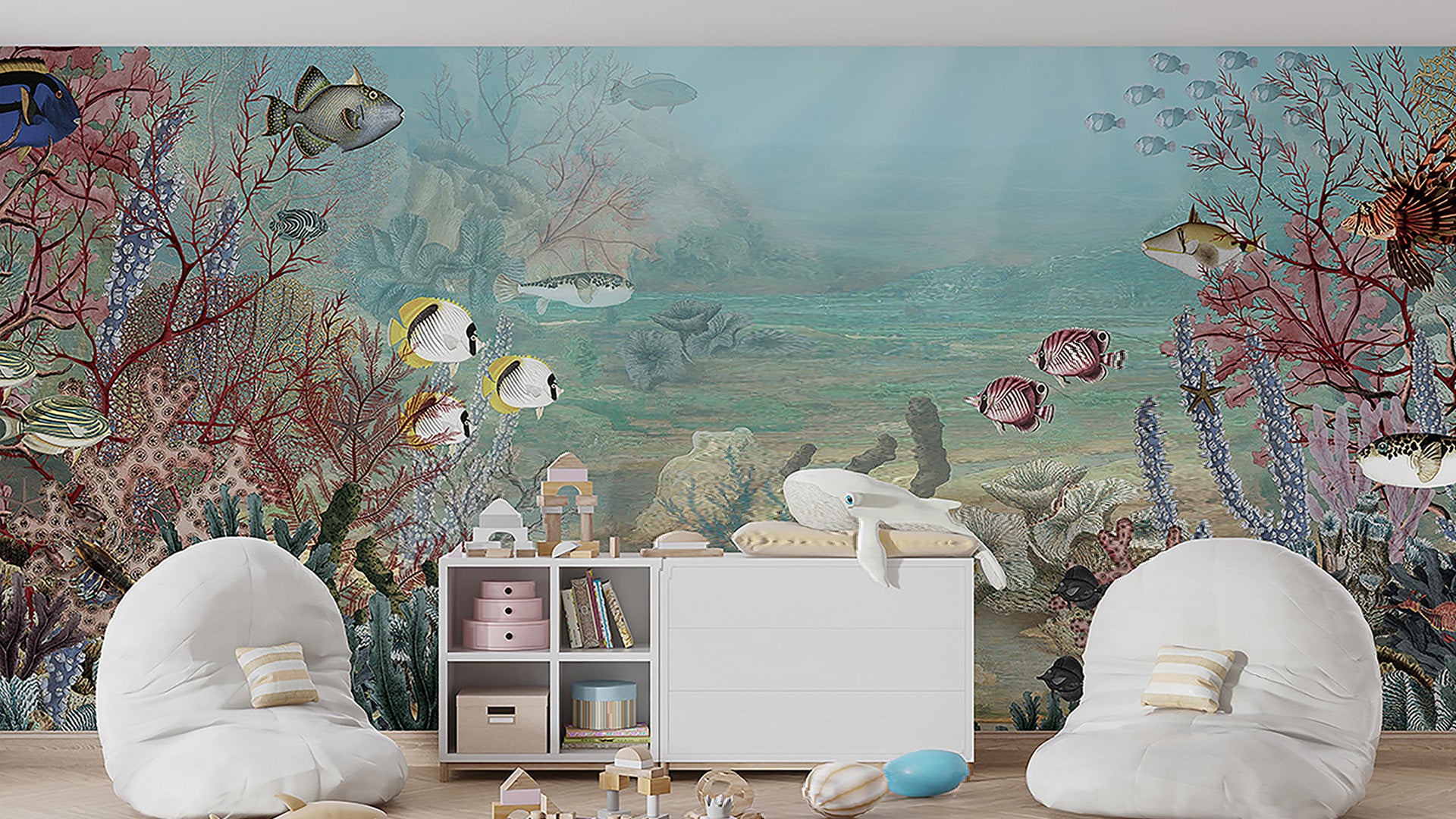 Coral Reef Wallpaper for Walls with fishes and sea plants