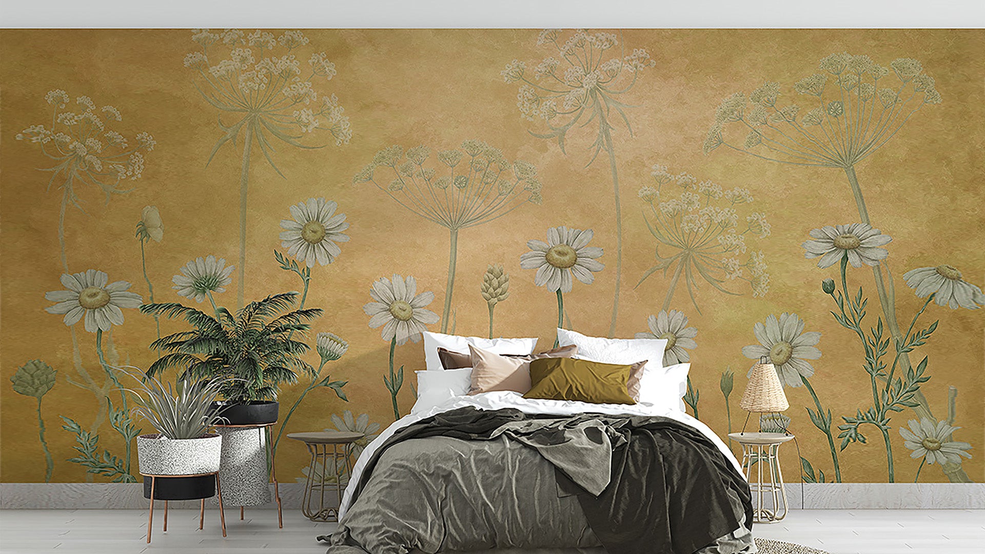 Vintage Golden Field Wildflower Wallpaper for Walls