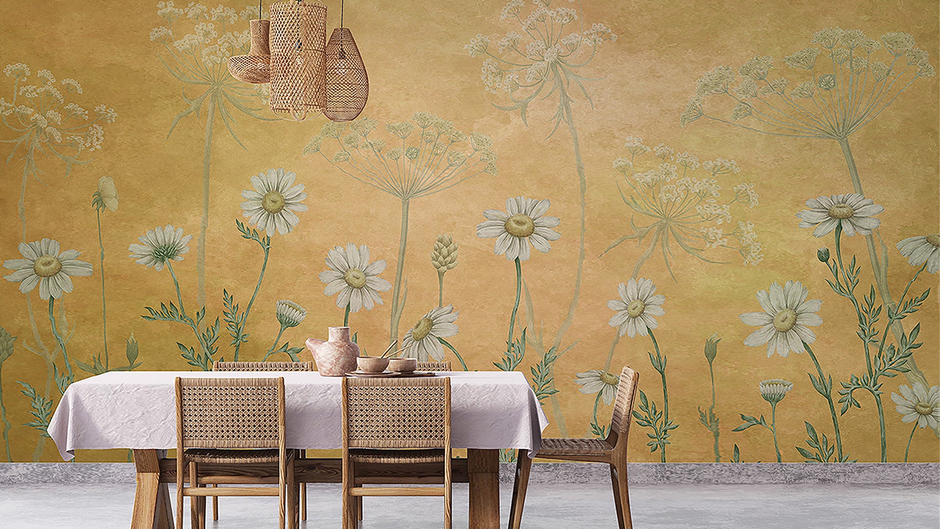 Vintage Golden Field Wildflower Wallpaper for Walls