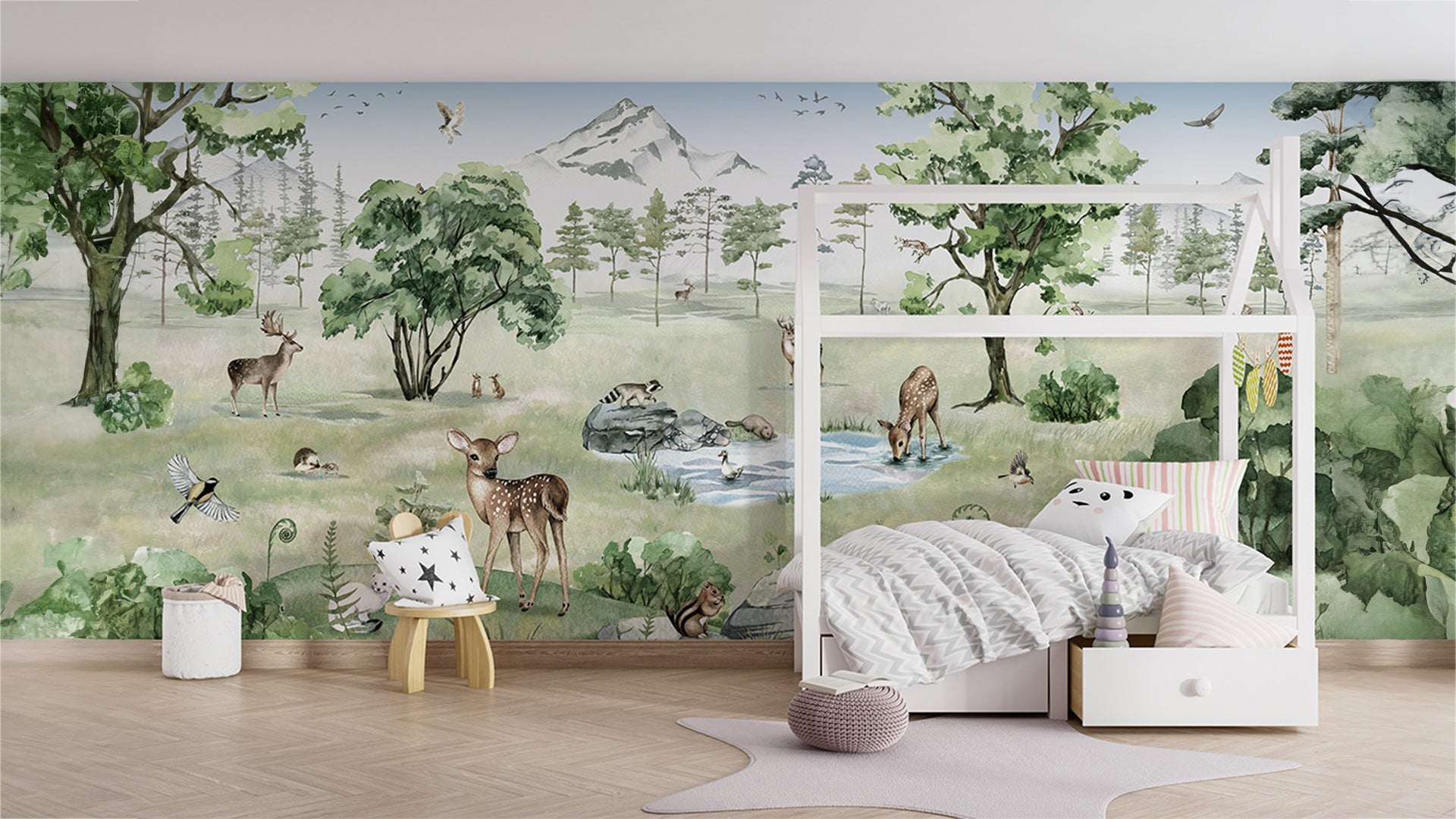 Forest wallpaper with cute deers for Kids