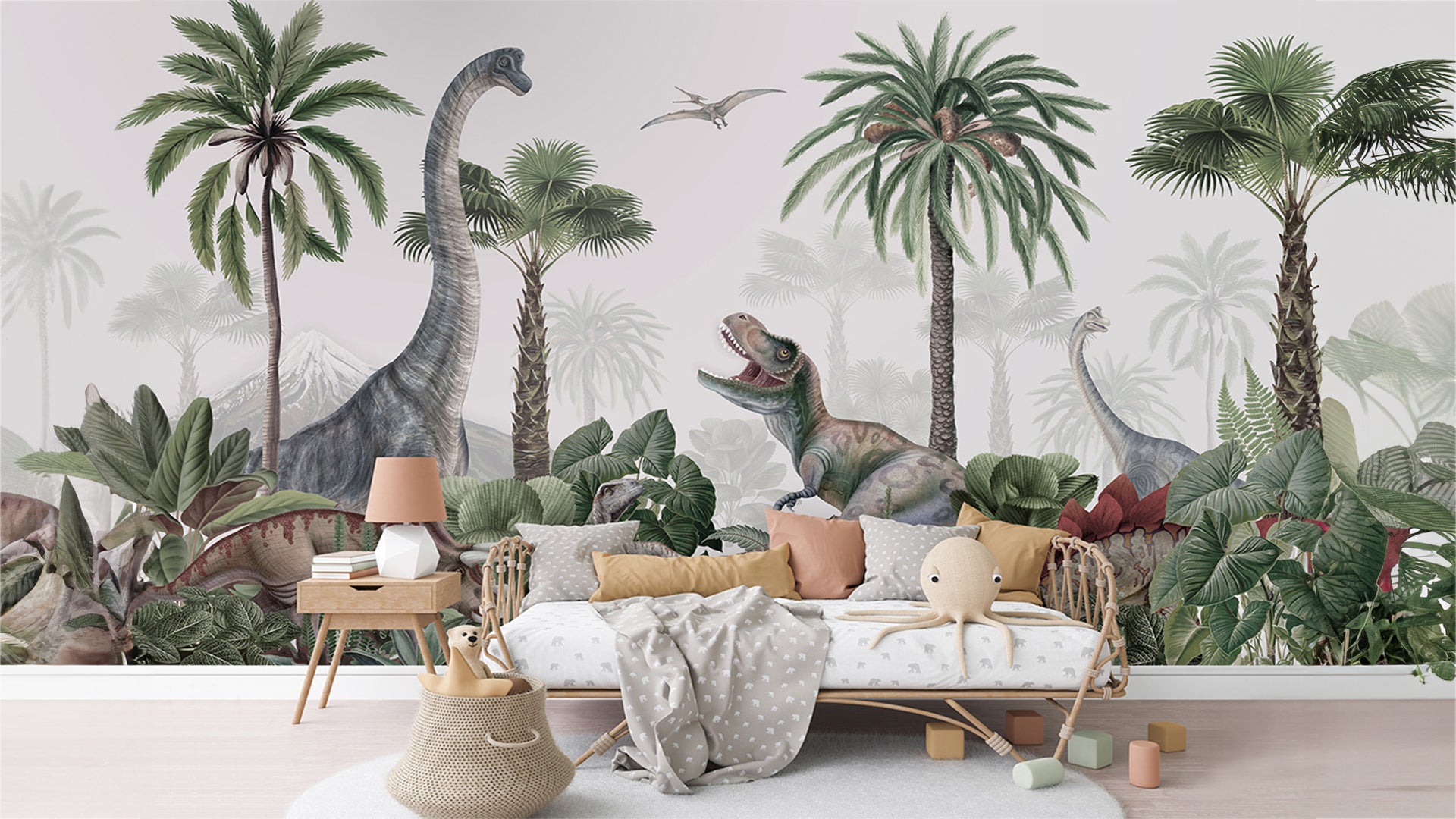 Dinosaurs in forest wallpaper for rooms