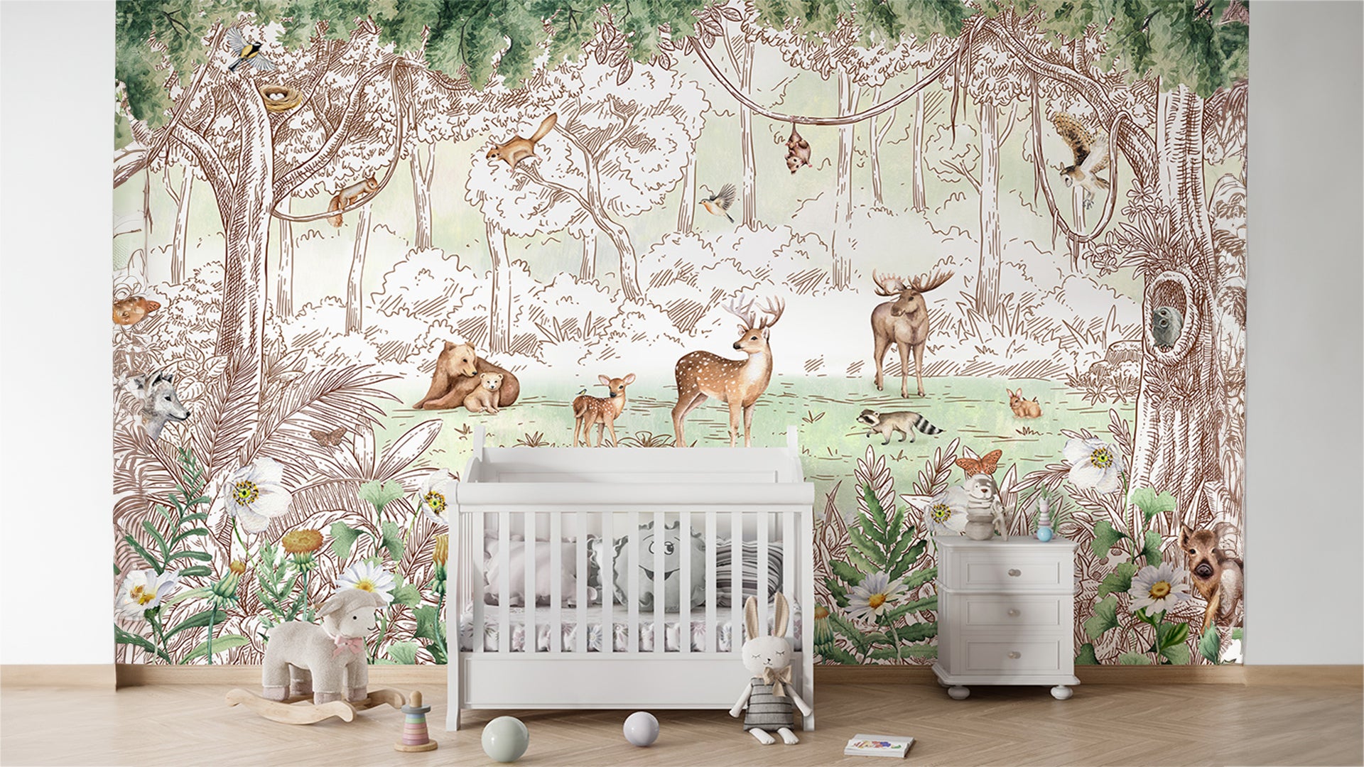 Spring forest wallpaper with animals