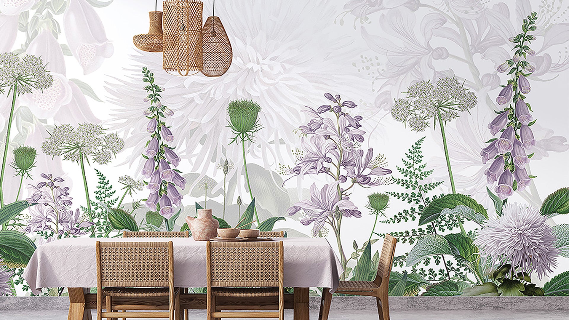 Elegant Bontanical Wallpaper with Purple Bossoms