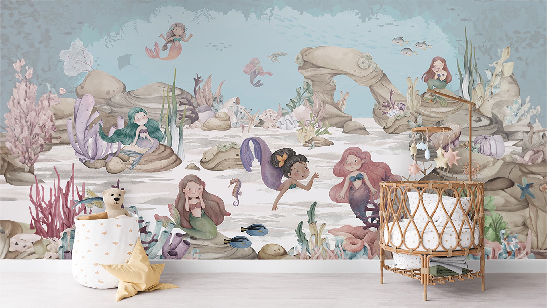 cartoon Mermaid Wallpaper for girls room