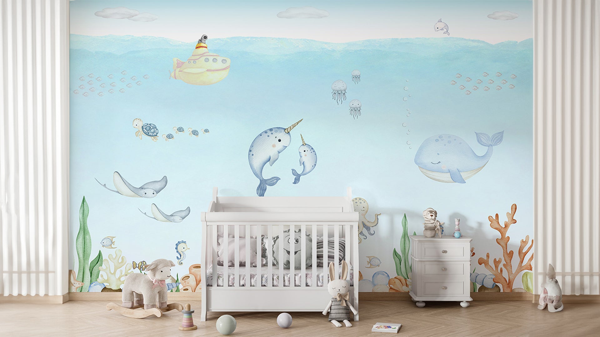 Marine animal wallpaper for kids room