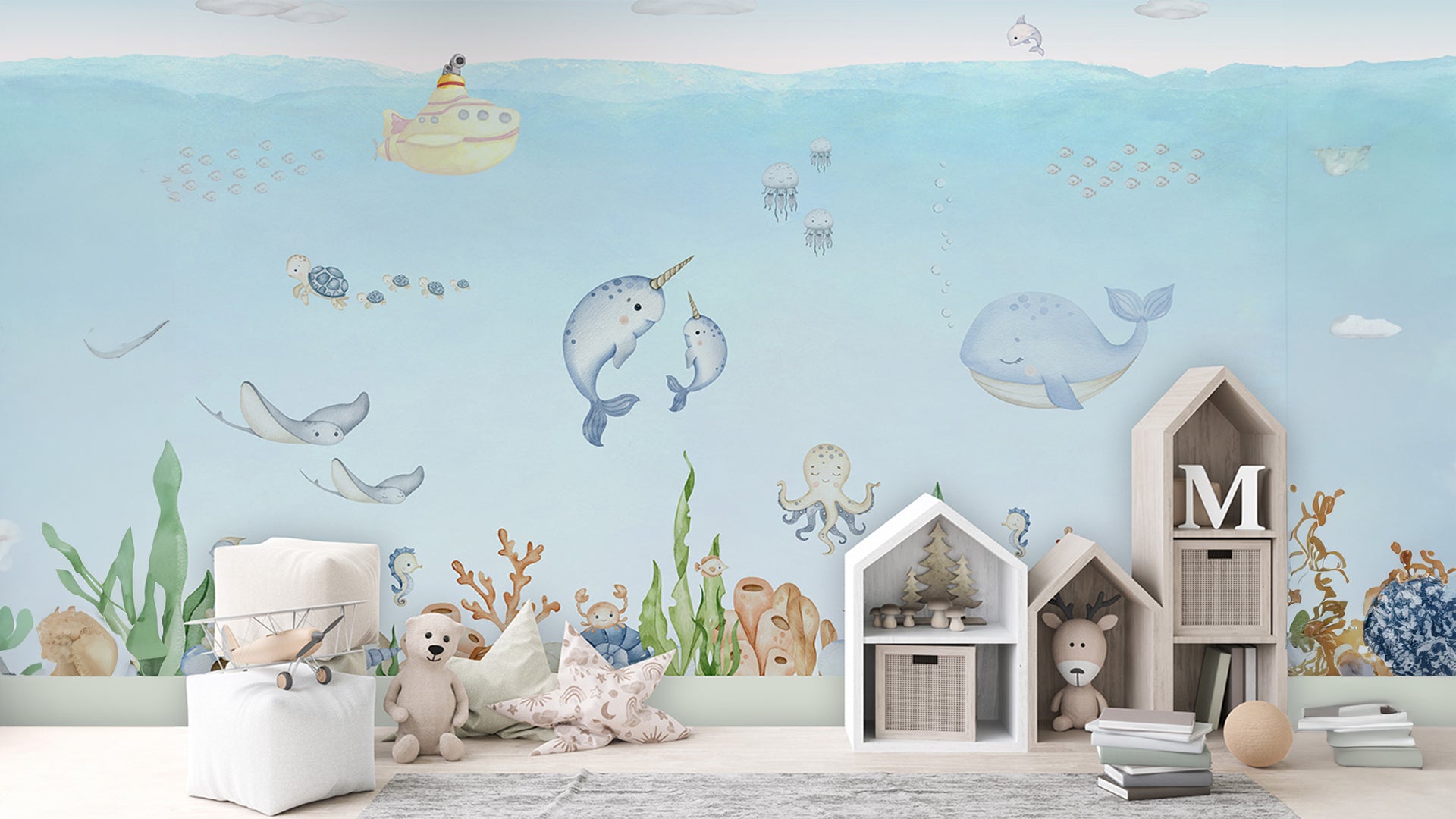 Marine animal wallpaper for kids room