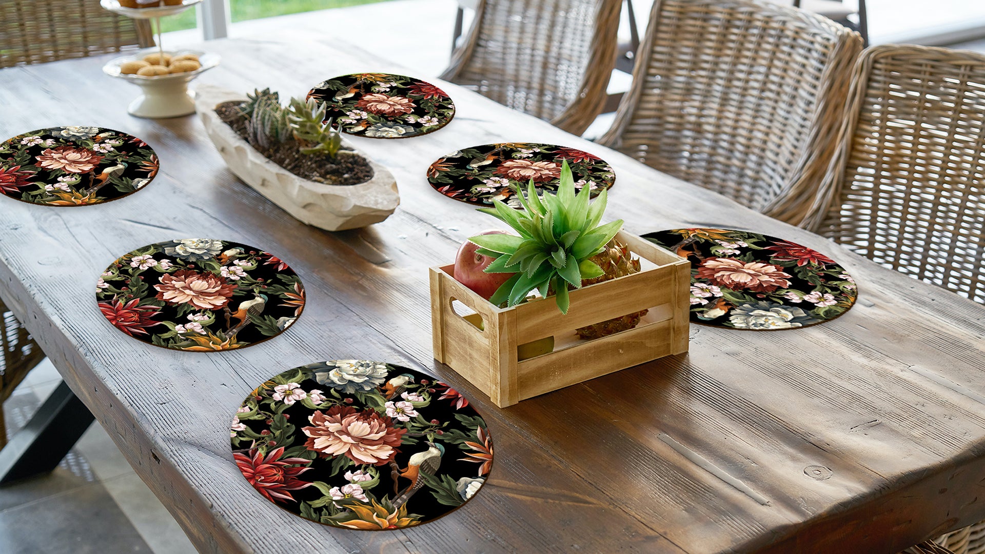 Dark Florals Premium Printed MDF Wooden Dining Table Mat