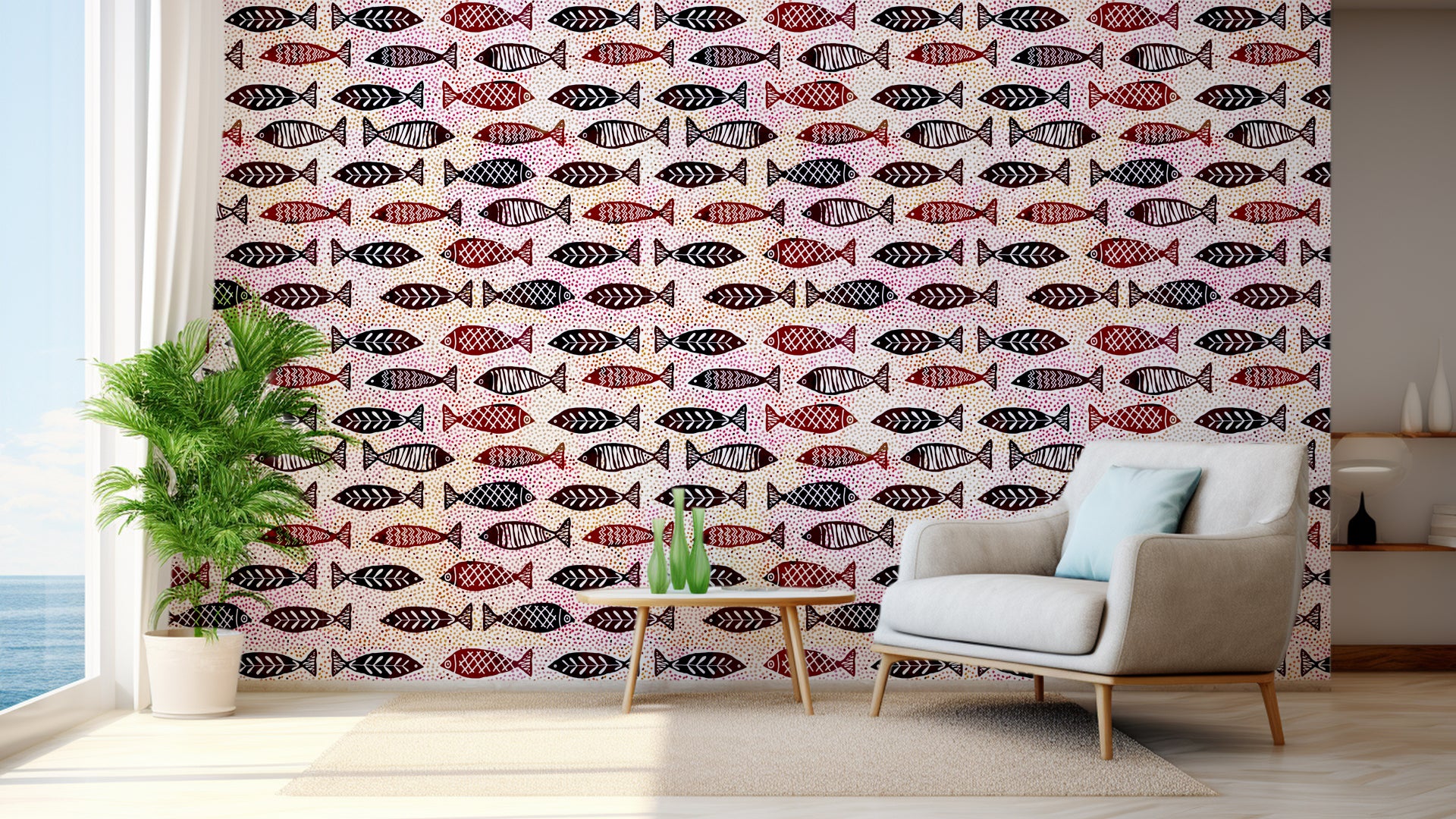 Something's Fishy: Vibrant Fish Pattern Wallpaper With Abstract Background