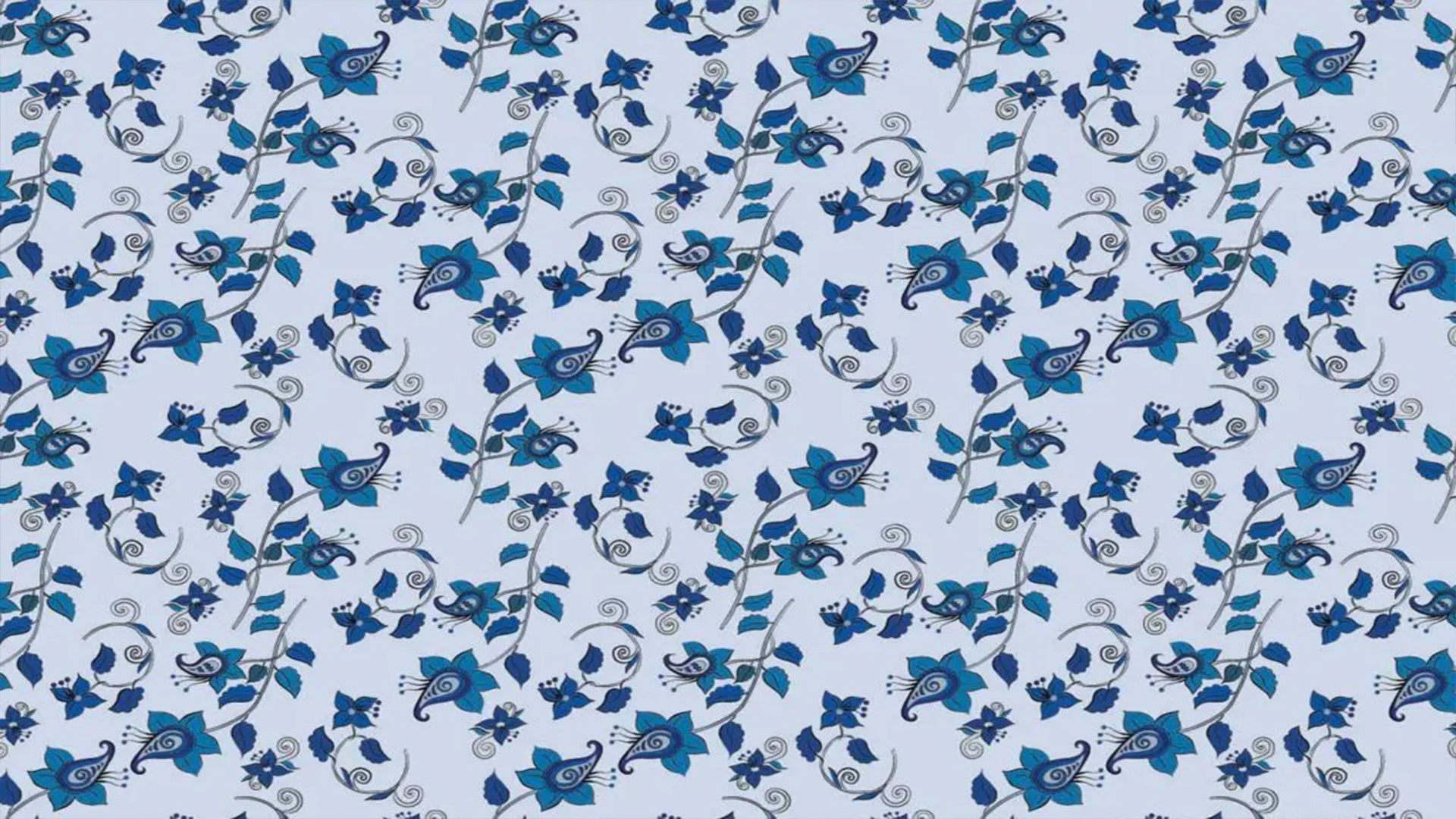 Kalamkari Ornate: Blue Color Vines Wallpaper With Flowers and White Background