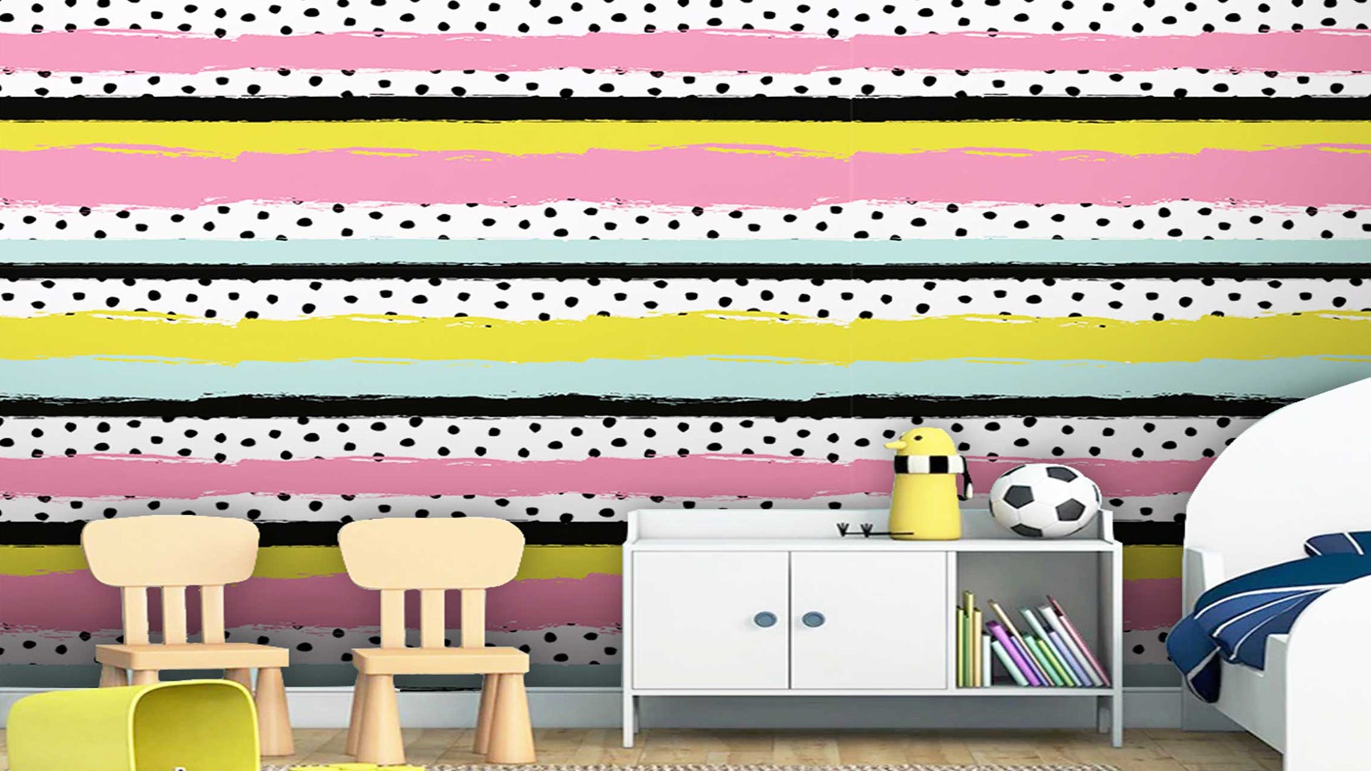 Vibrant Striped and Polka Dot Wallpaper