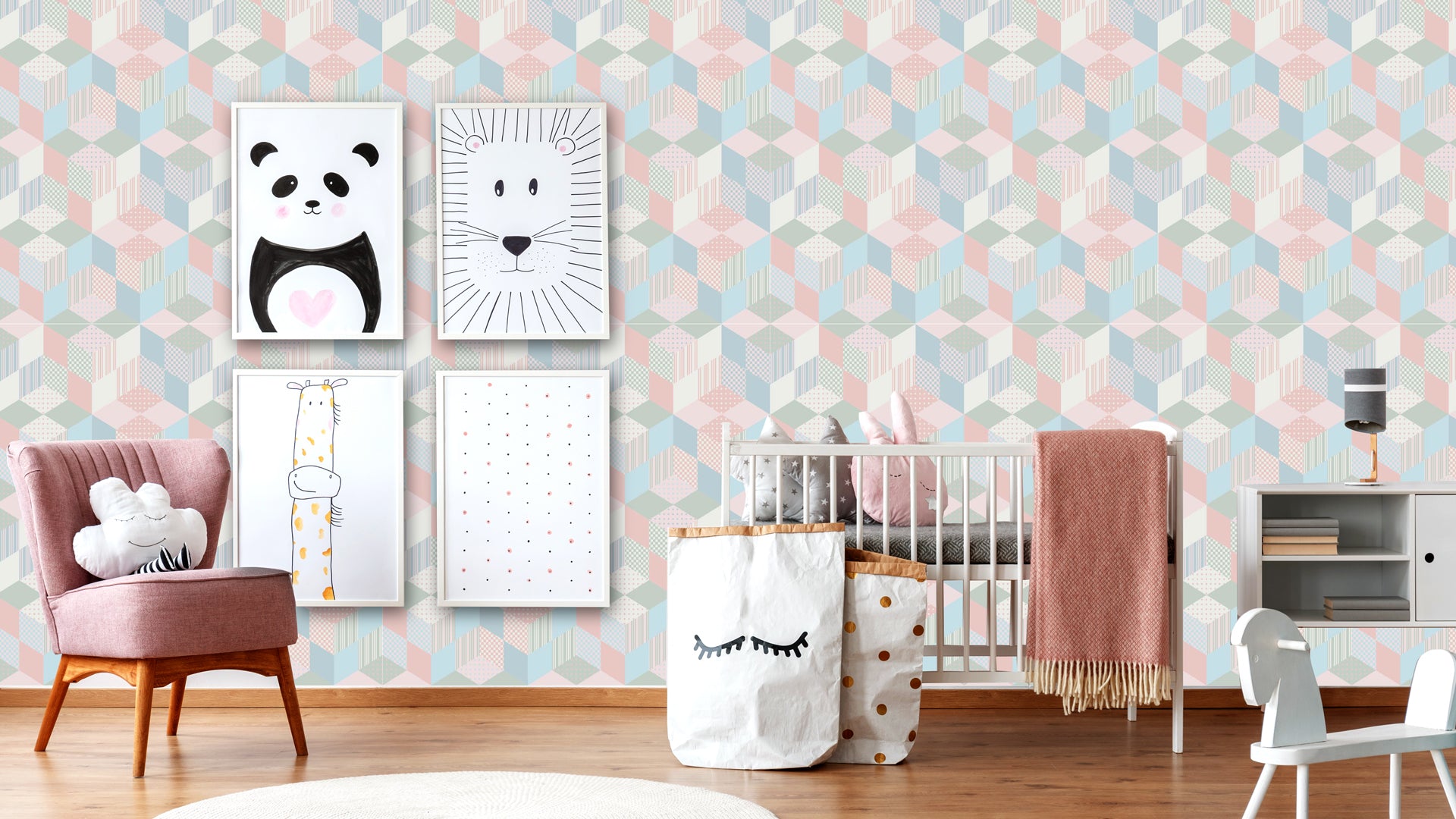 Rubiks Cube: Soft Pastel Geometric Wallpaper With A Playful 3D Cube Illusion And Subtle Pattern Detailing