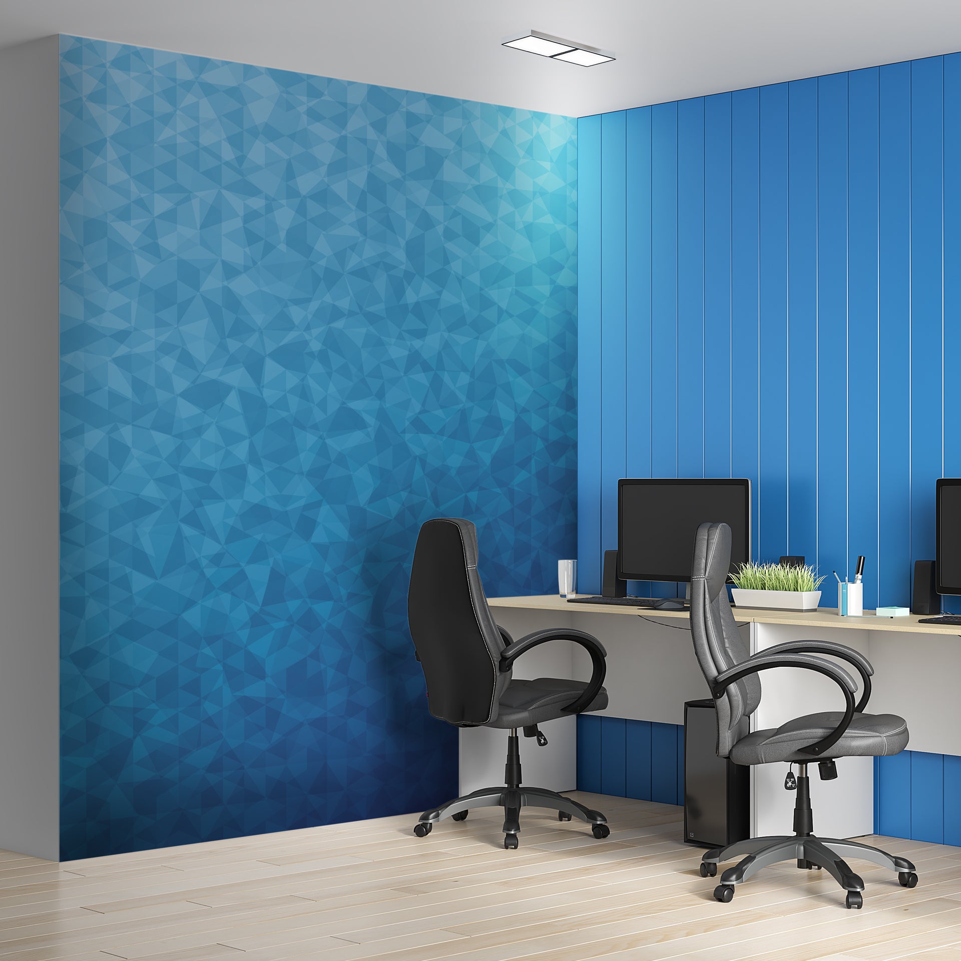 Blue abstract triangle wallpaper for workplace