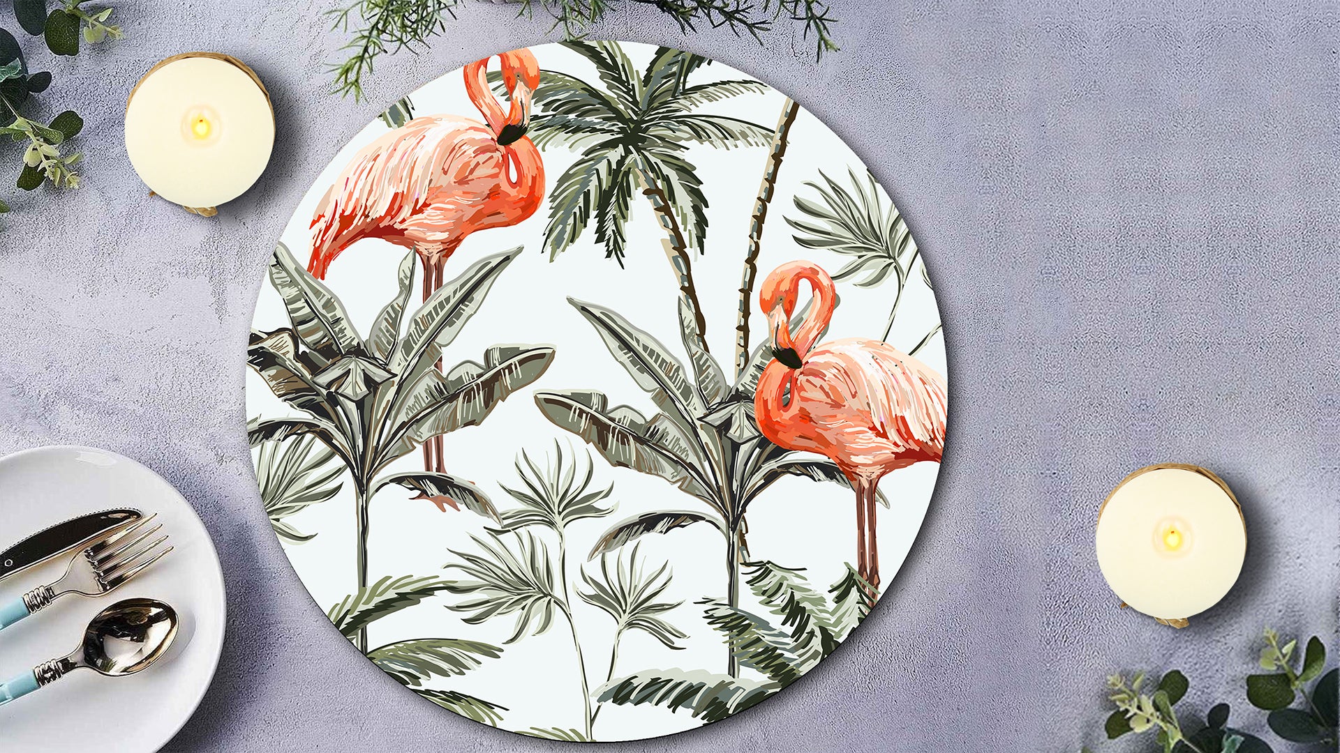 Brilliant Flamingos Premium Printed MDF Wooden Dining Table Mat