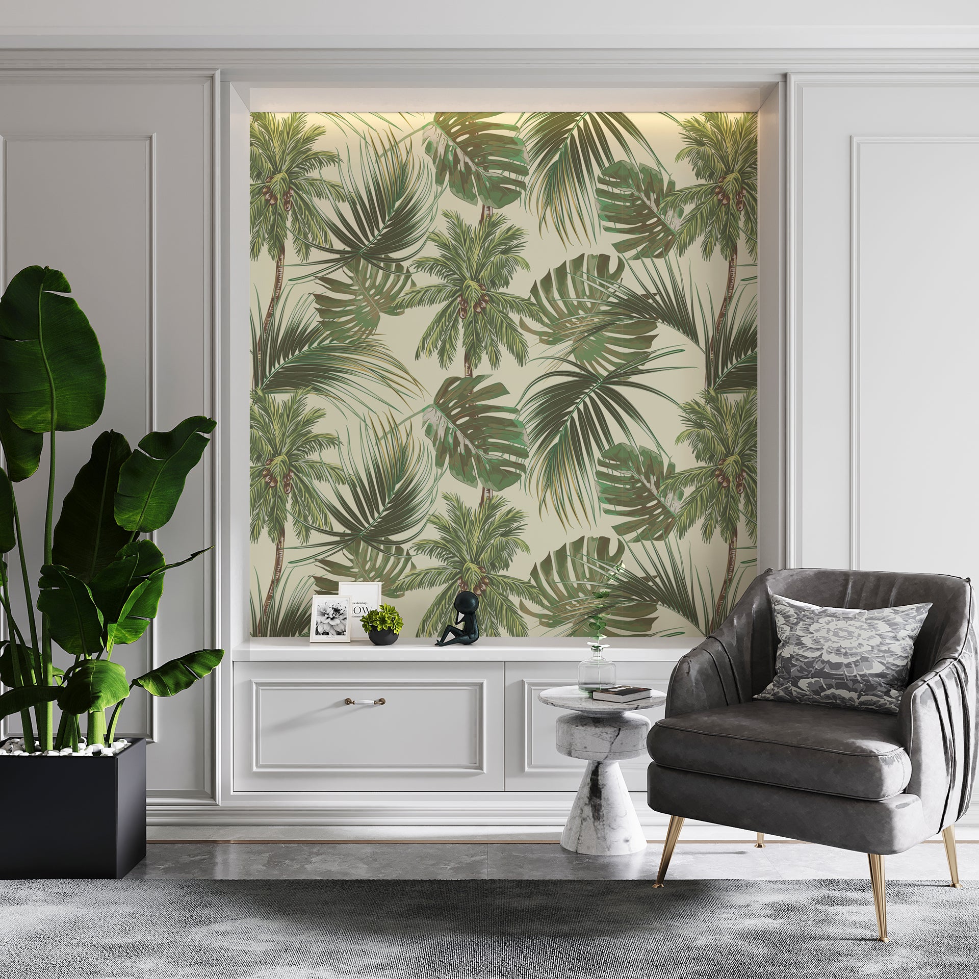 Summer Monstera: Tropical Pattern Featuring Palm And Monstera Leaves