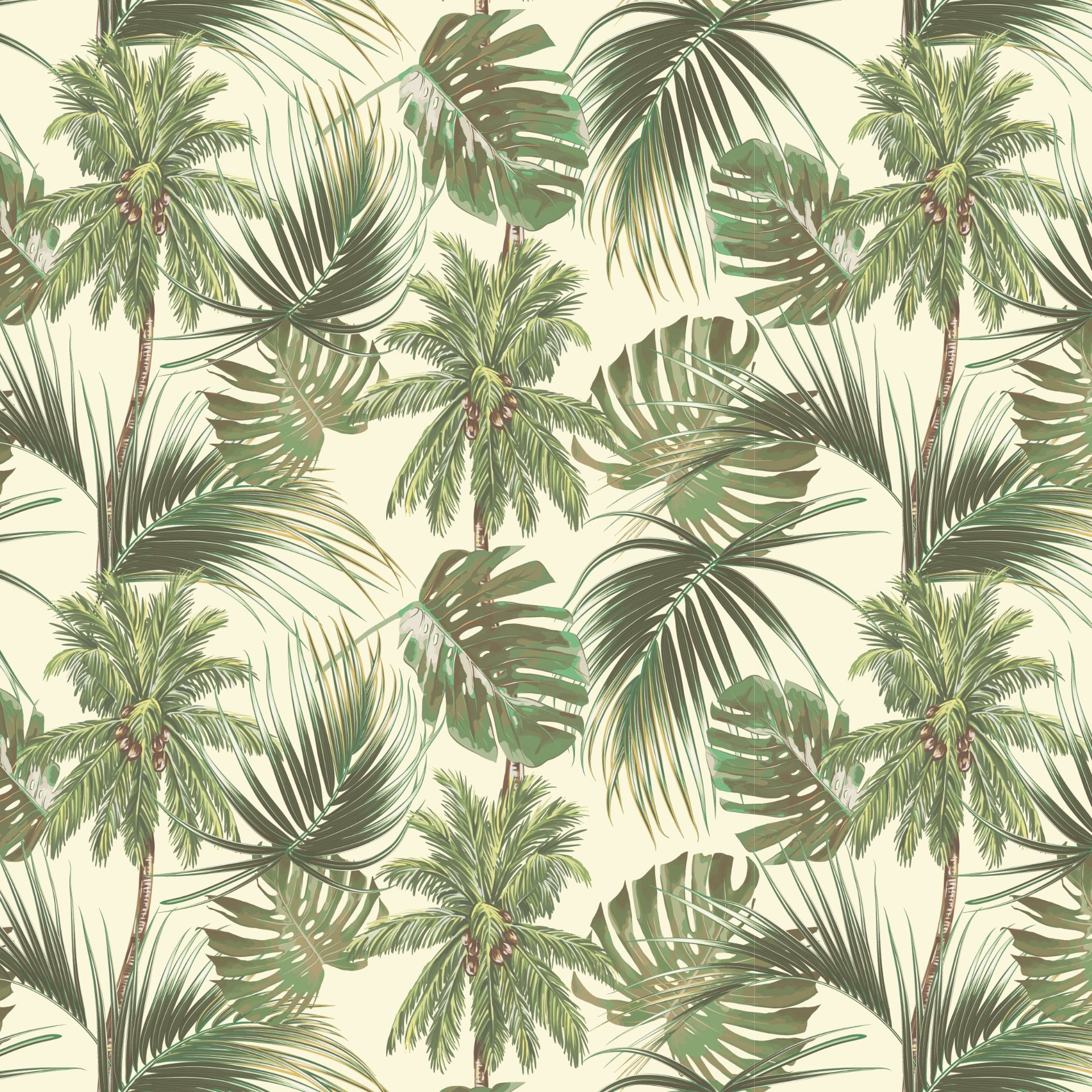 Summer Monstera: Tropical Pattern Featuring Palm And Monstera Leaves