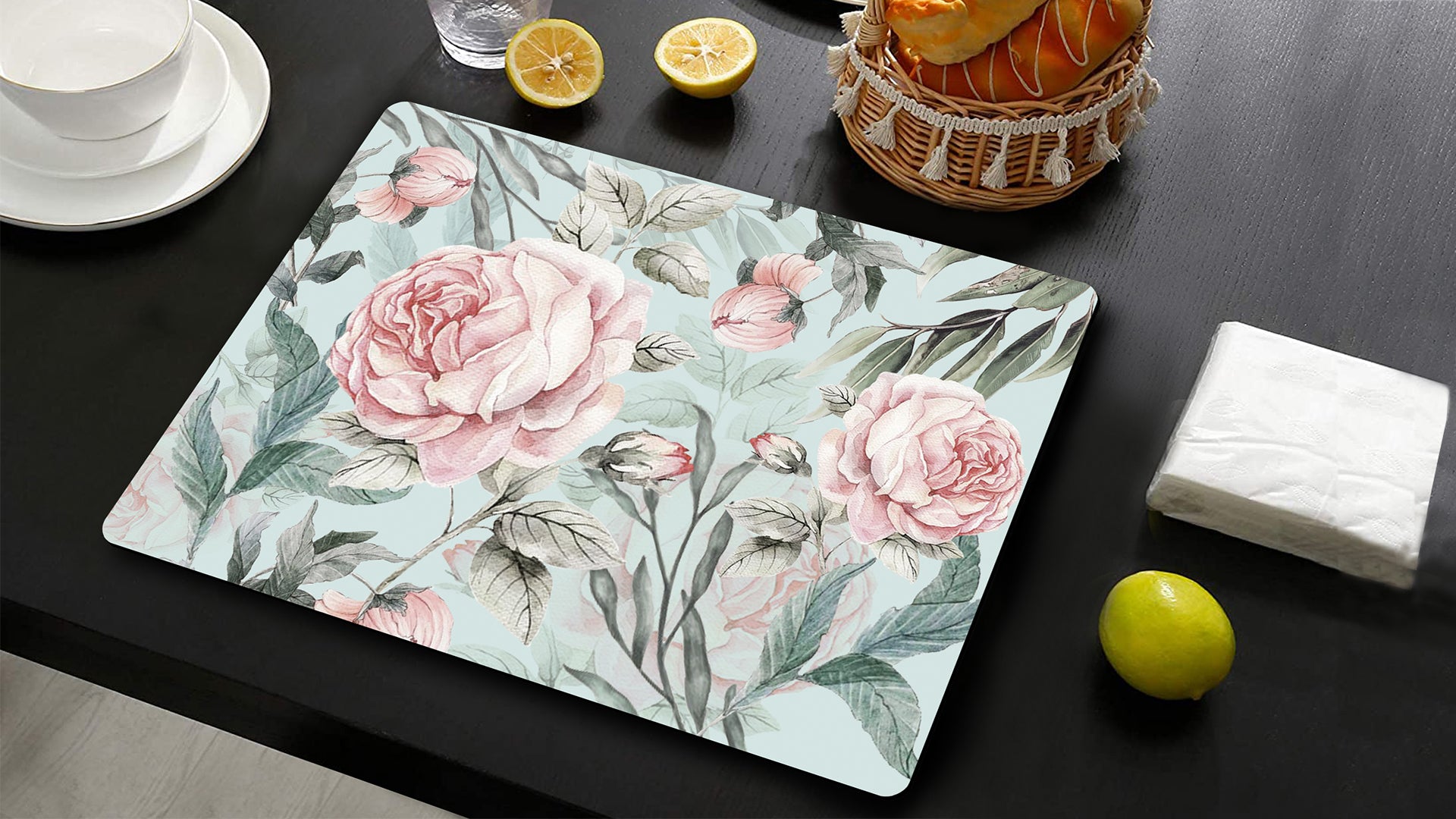 Hand Painted Roses Premium Printed MDF Wooden Dining Table Mat