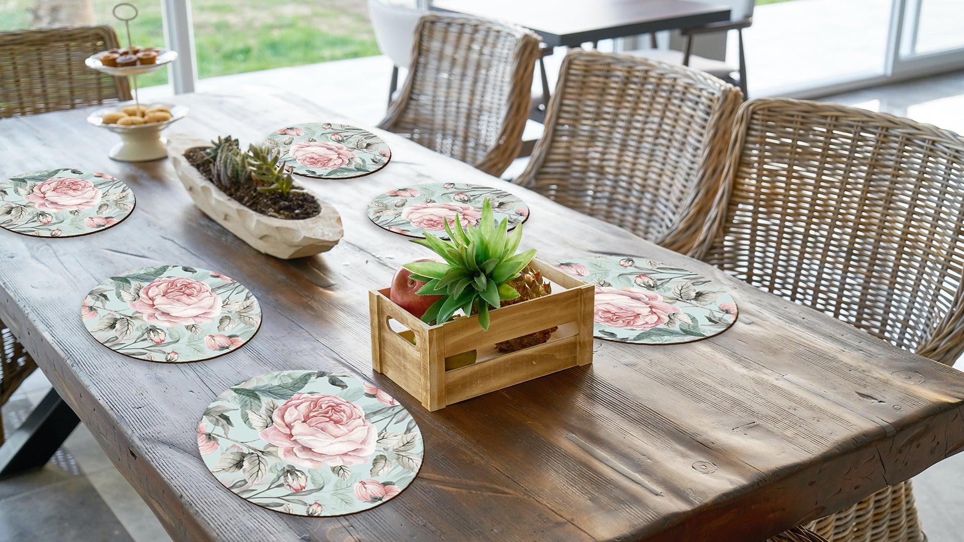 Hand Painted Roses Premium Printed MDF Wooden Dining Table Mat