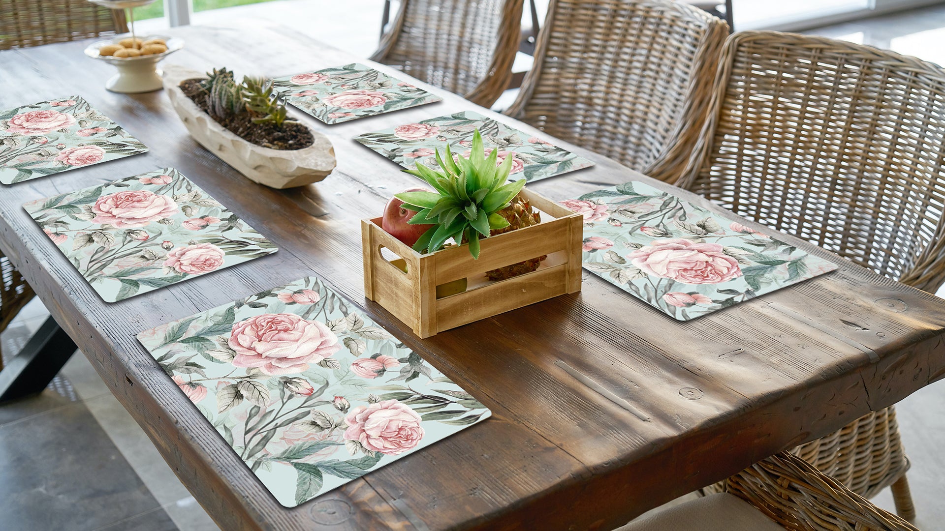 Hand Painted Roses Premium Printed MDF Wooden Dining Table Mat