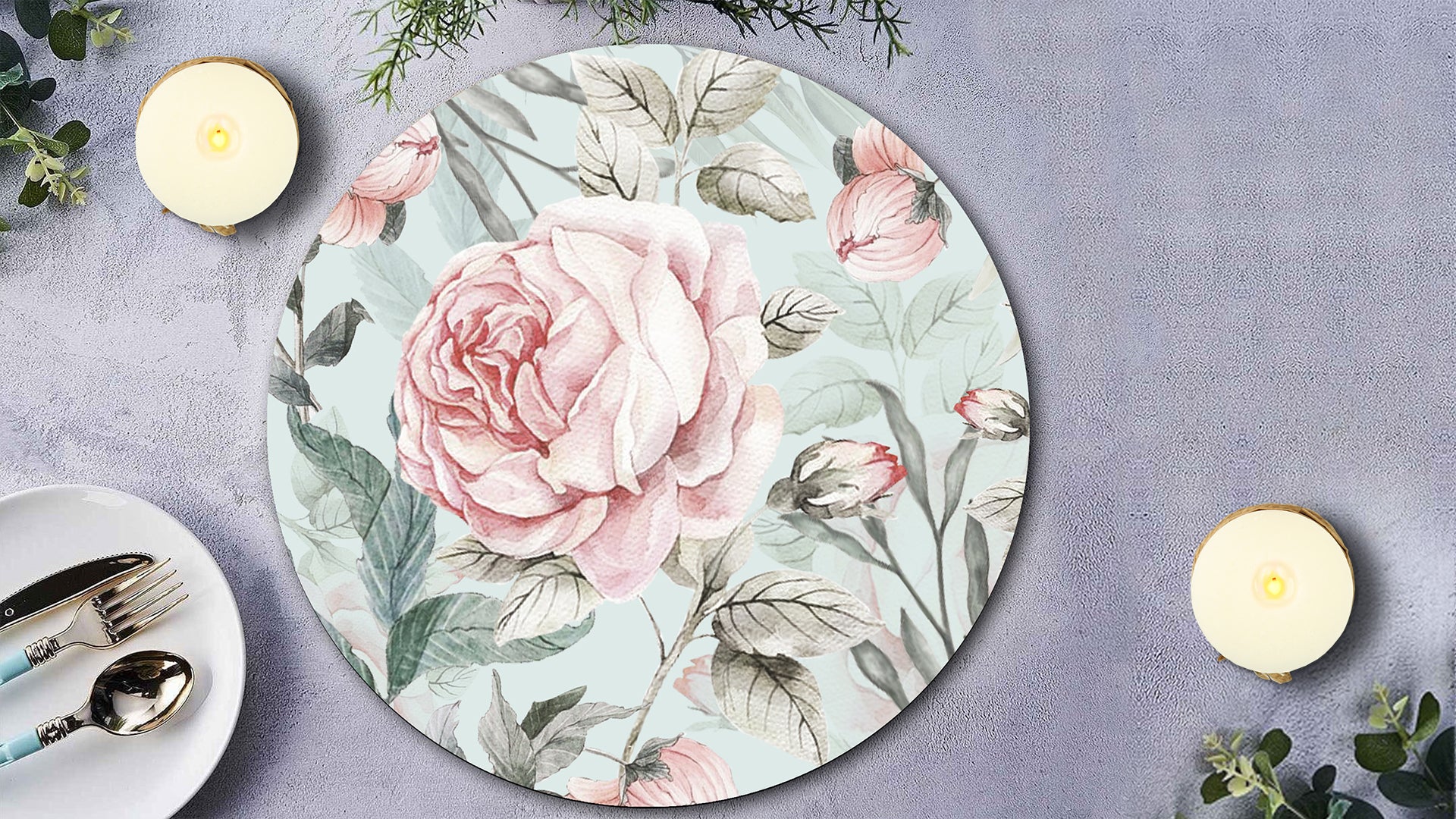 Hand Painted Roses Premium Printed MDF Wooden Dining Table Mat