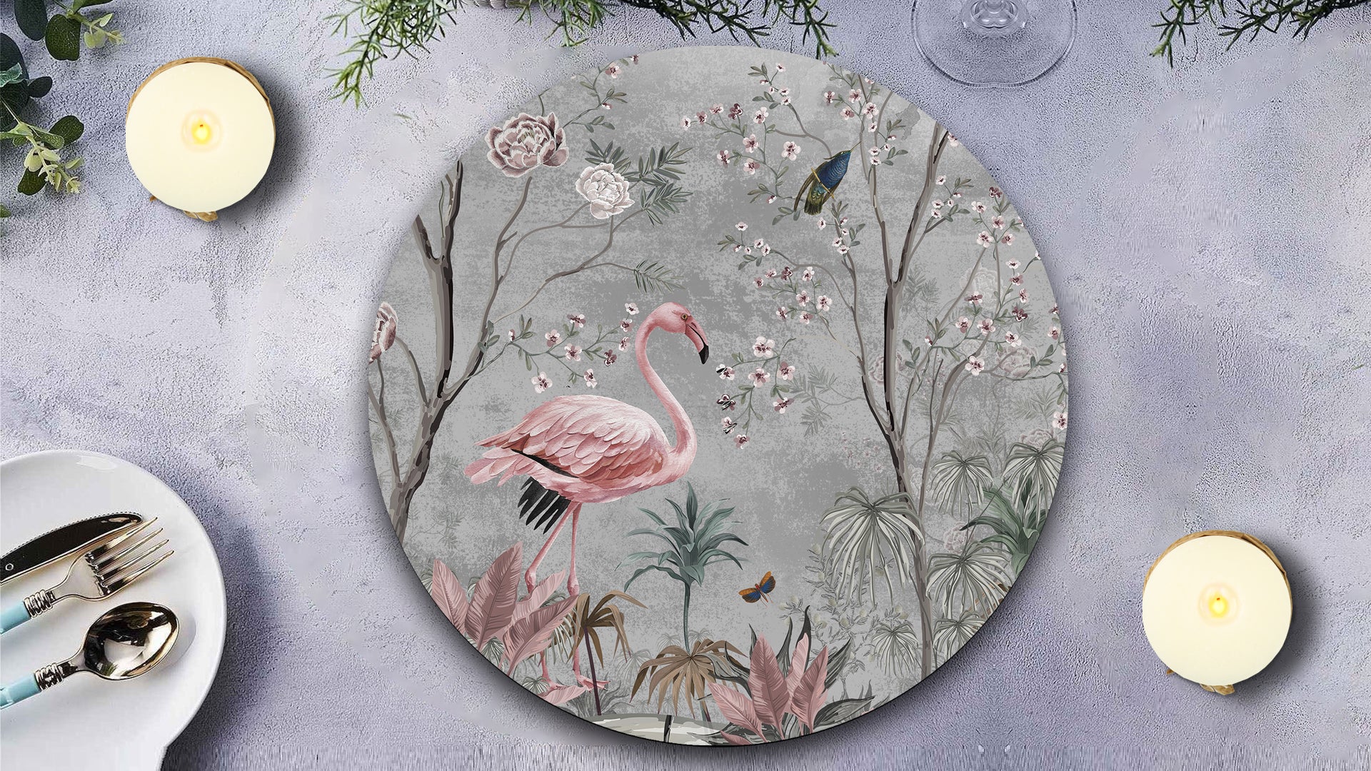 Graceful Flamingo Premium Printed MDF Wooden Dining Table Mat