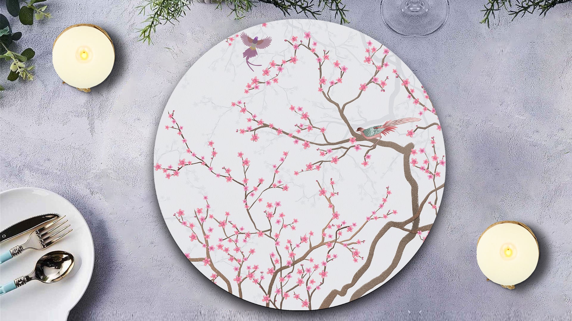 Cherry Charm Premium Printed MDF Wooden Dining Table Mat