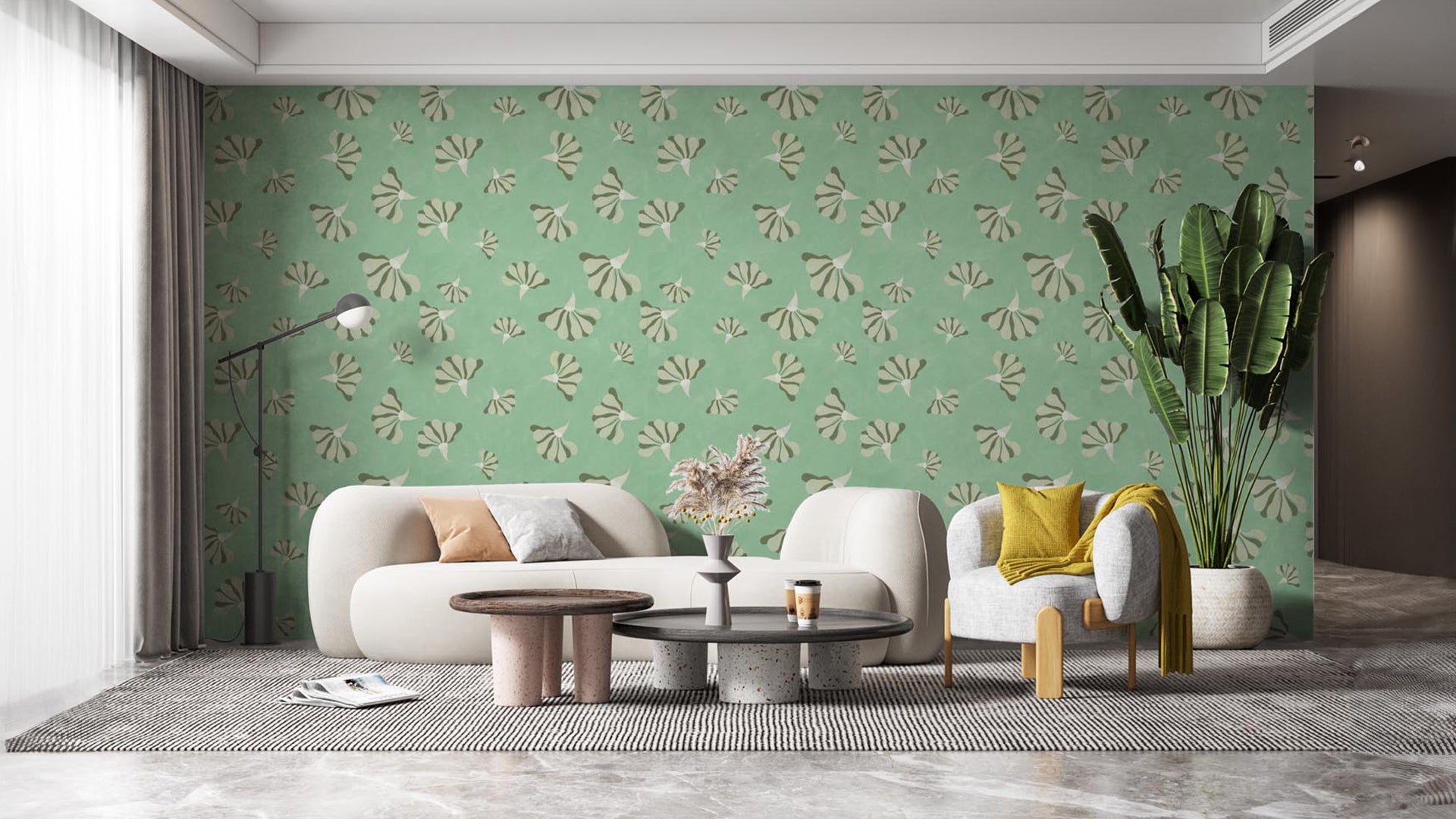 Modern Mint green floral wallpaper