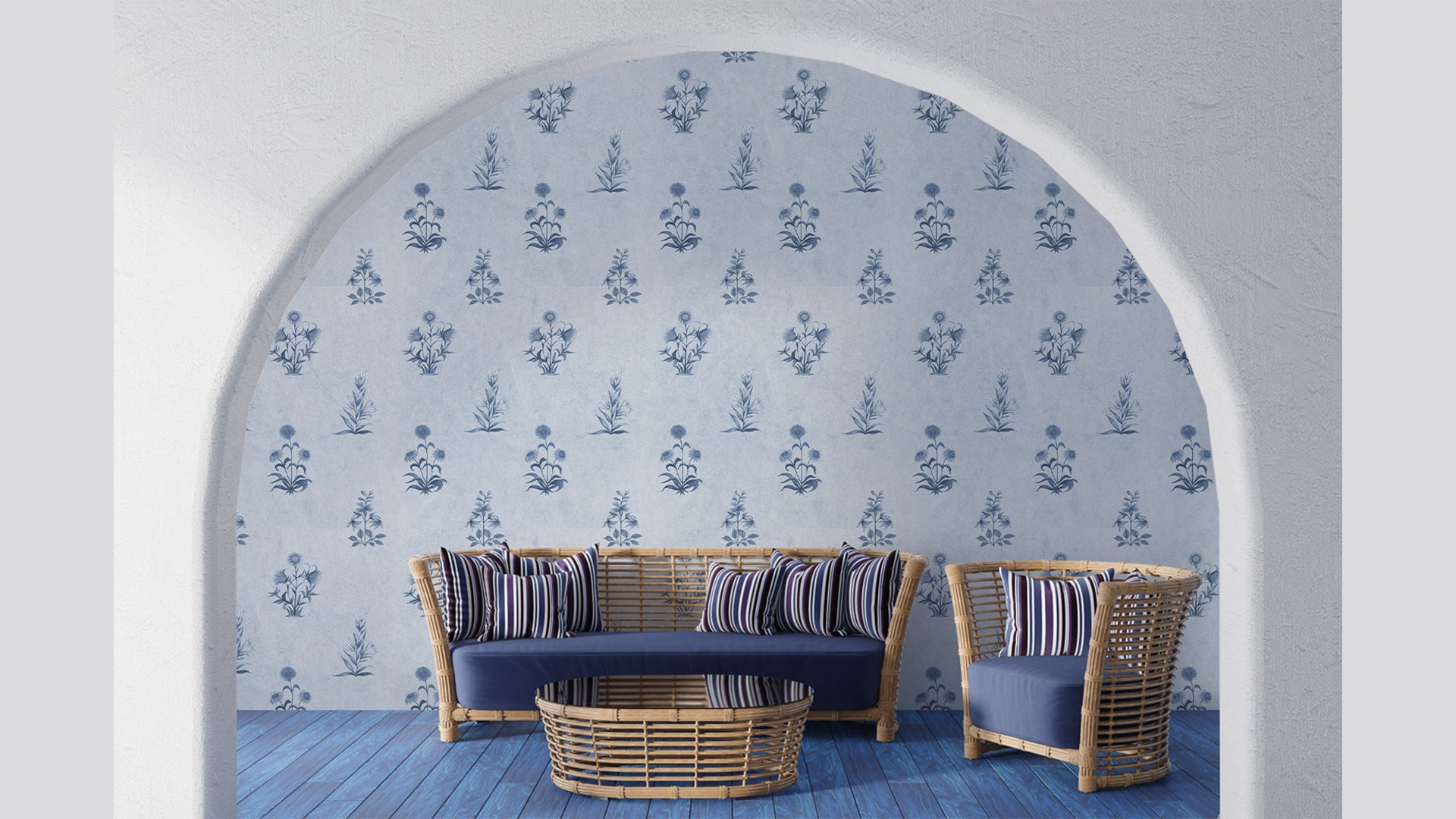 Azure Florals: Botanical Design Blue Floral Pattern Wallpaper