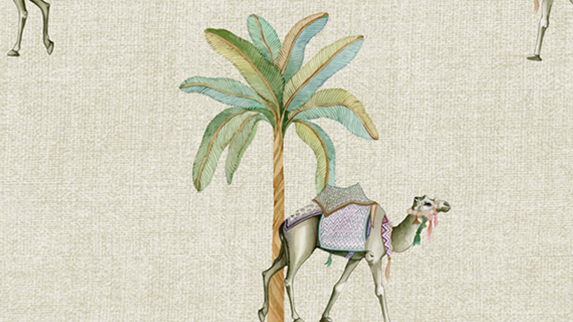 DESERT WANDERERS: Rajasthan dessert theme wallpaper with Camel and Palm Tree