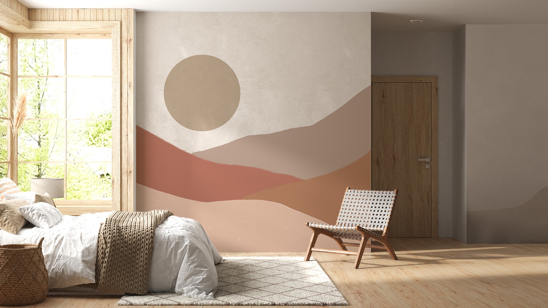 Abstract Landscape With Earthy Tones And Geometric Sun