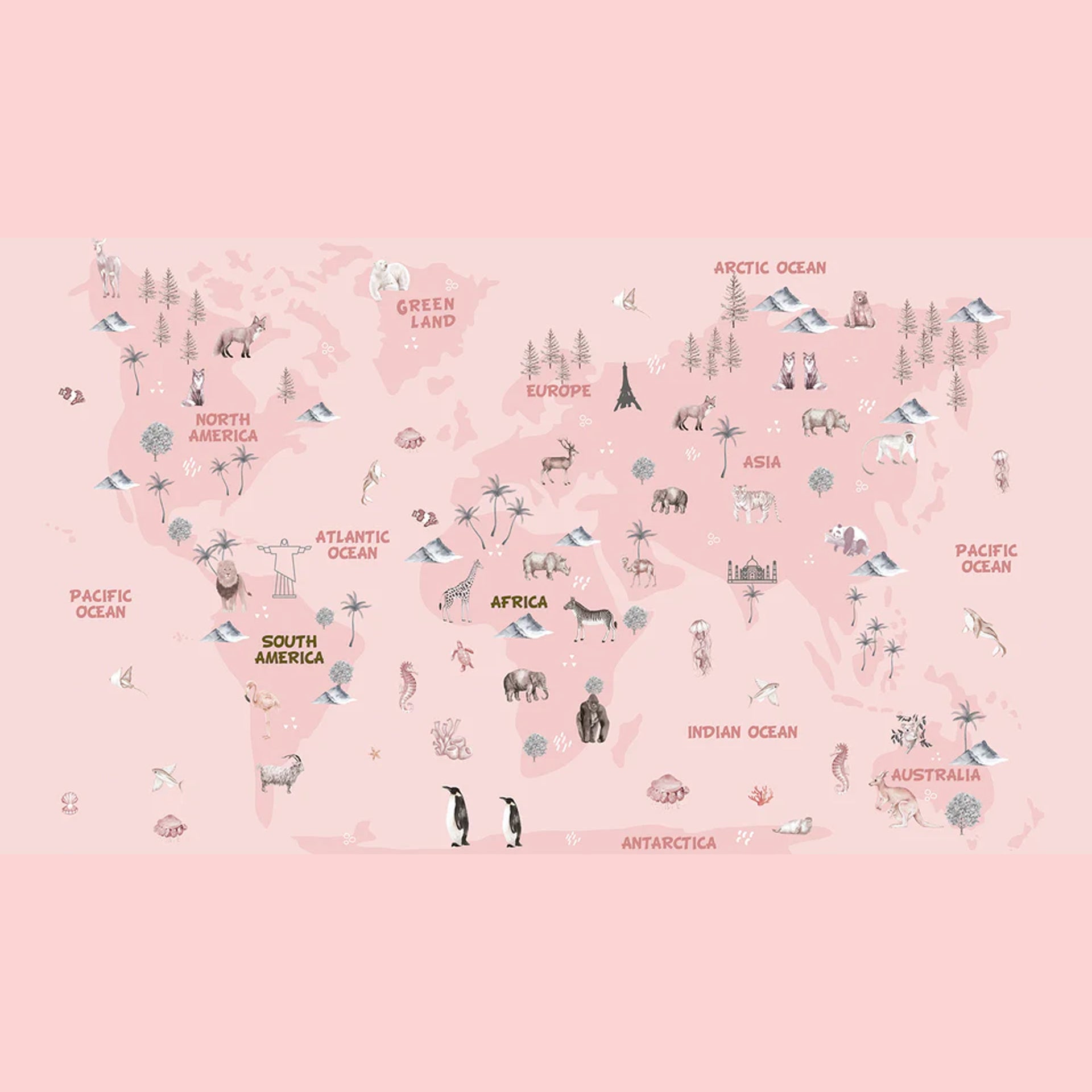 Pink World Map Wallpaper for baby girl bedroom