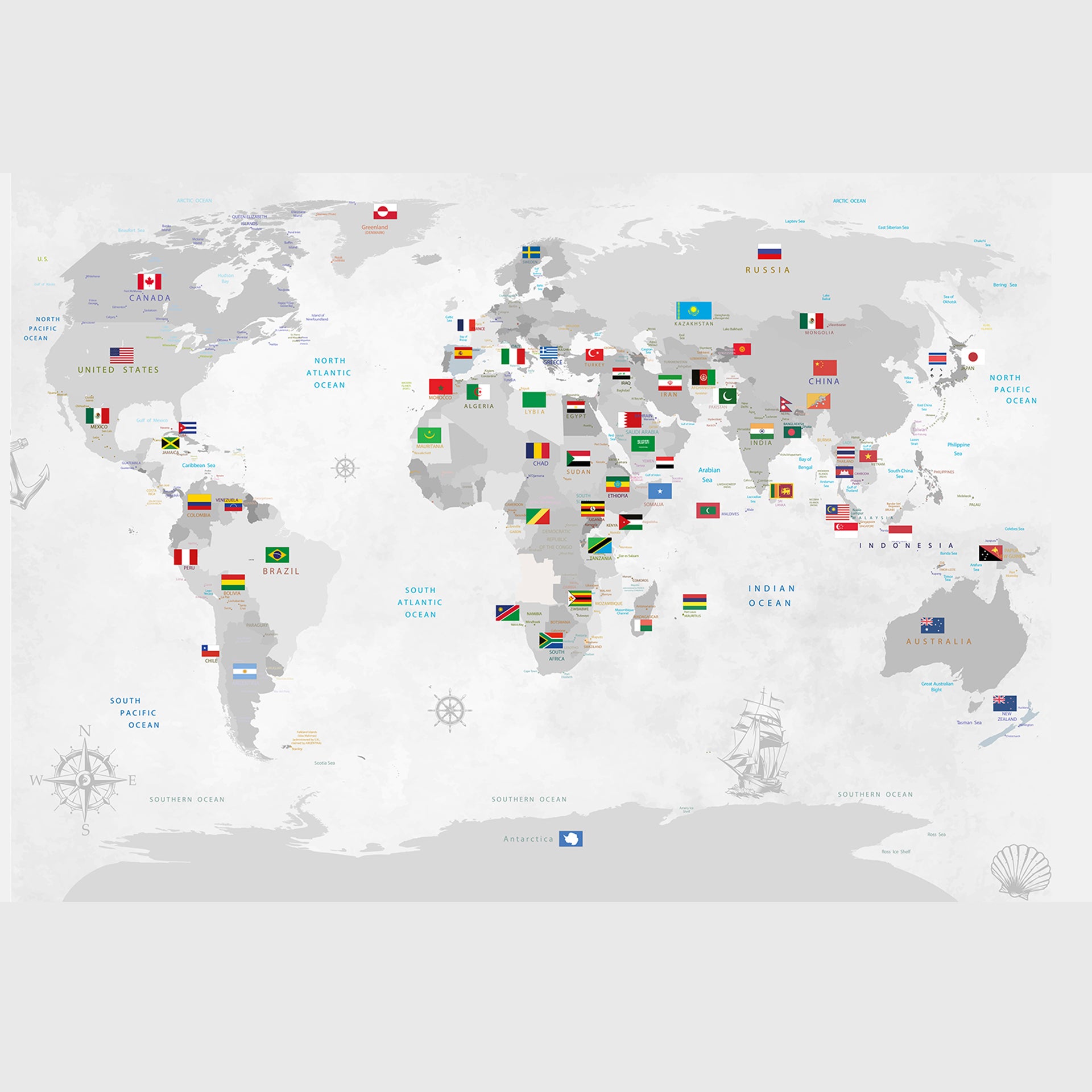 Kids World Map Wallpaper with Country Flags