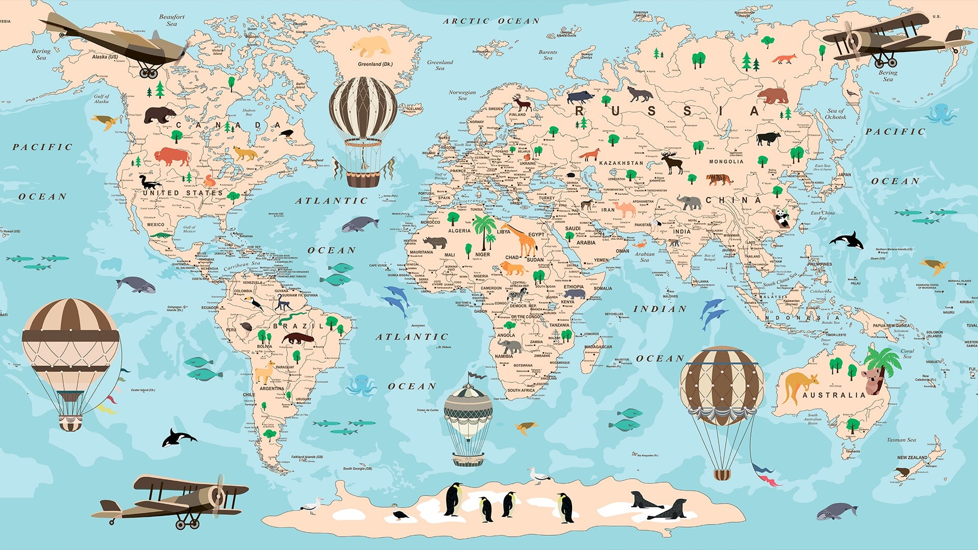 Vintage World Map for Kids