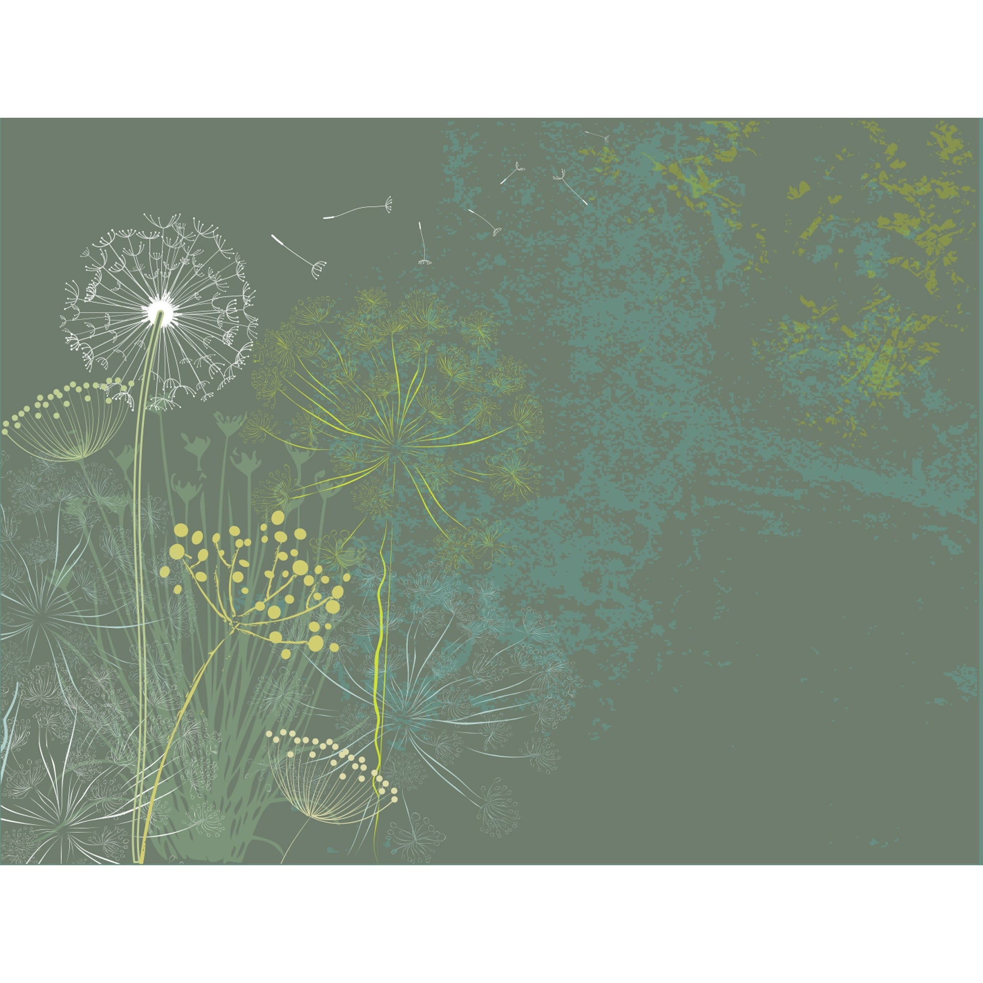 Elegant Nature Inspired Illustration of Dandelion Seeds and Floral Silhouettes