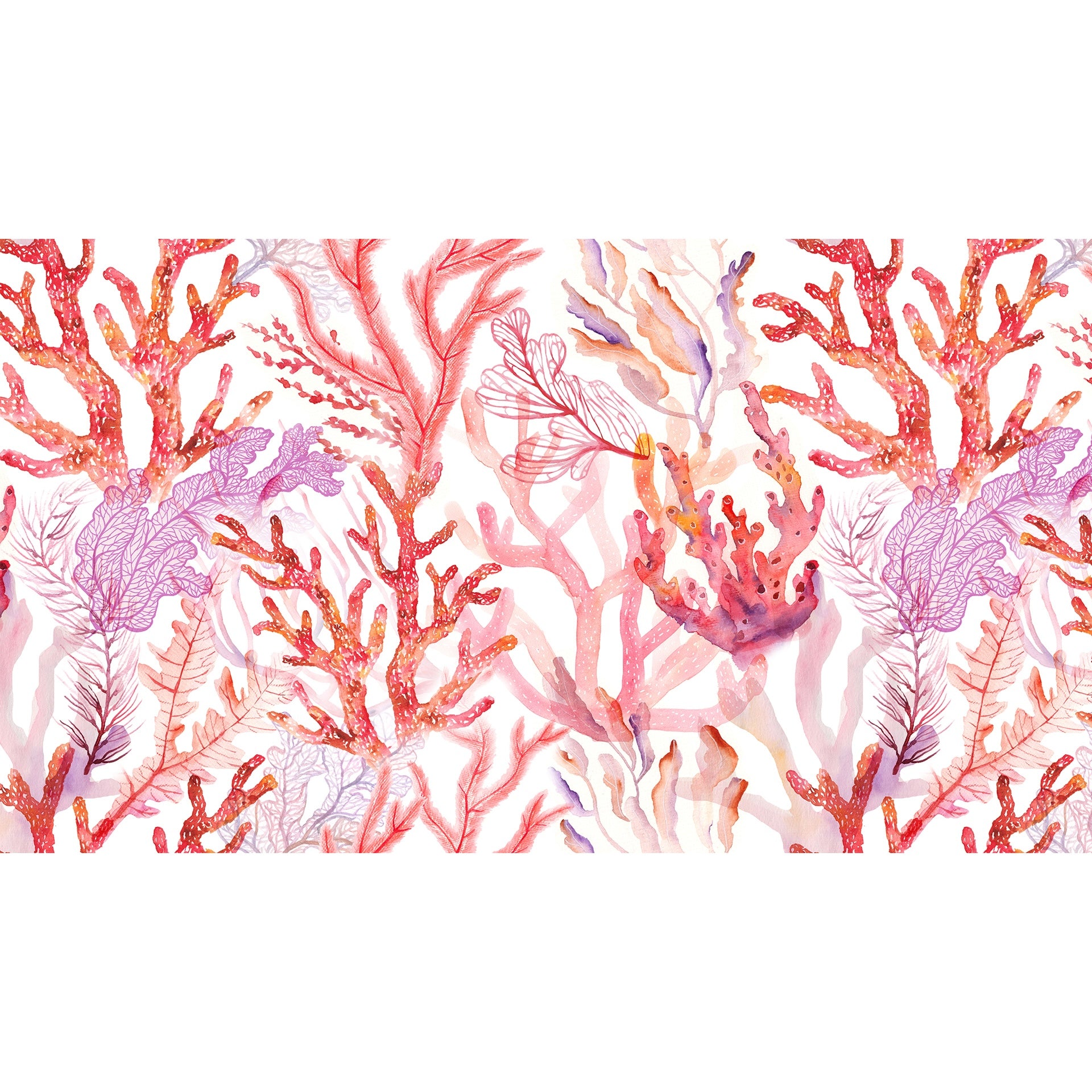 Seamless Pattern of Vibrant Coral and Seaweed Illustrations in Pastel Hues