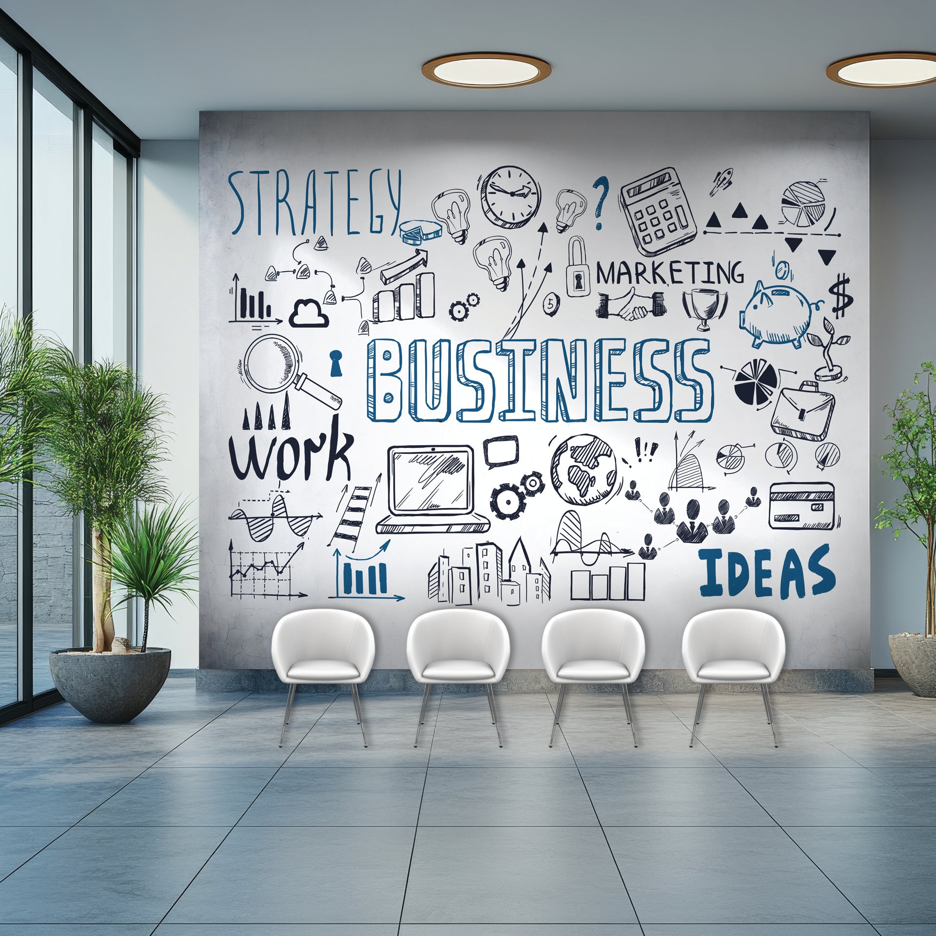 Creative Business Strategy Concept with Drawn Charts and Ideas