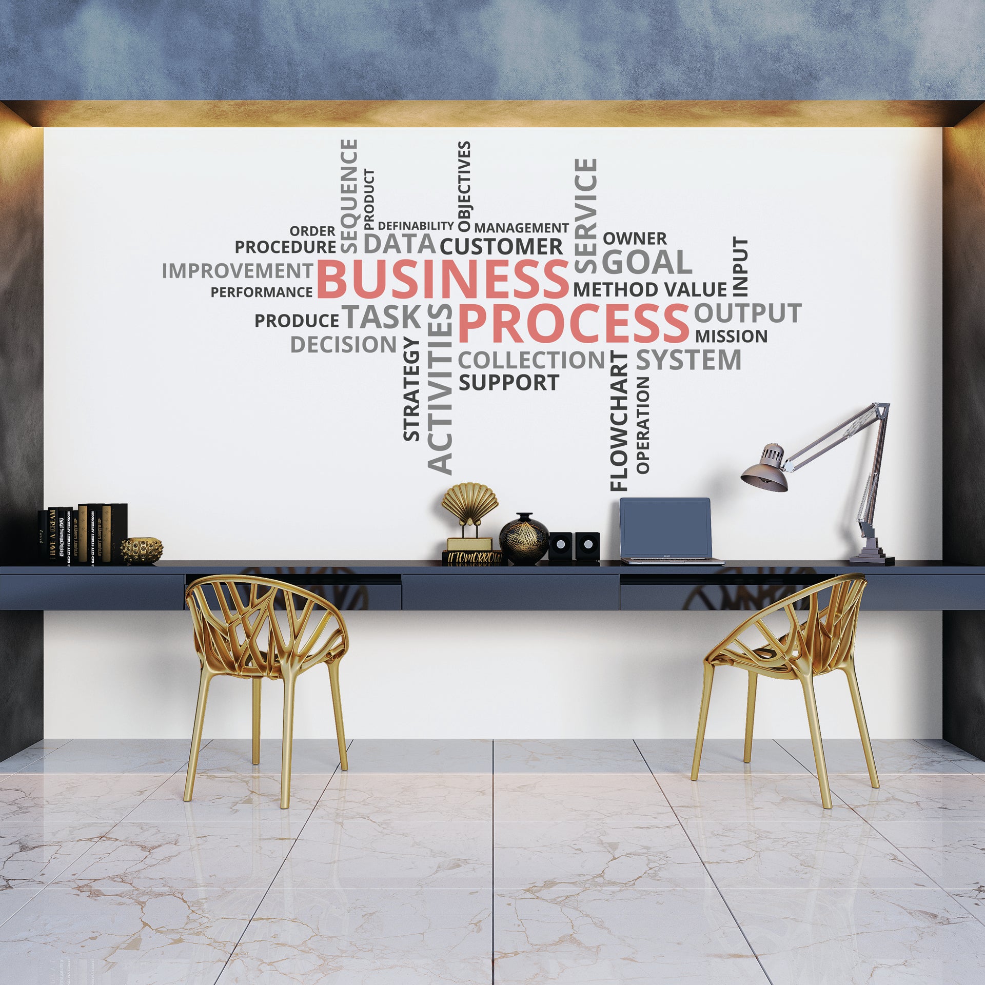Creative Word Cloud Depicting the Concept of Business Process and Strategy