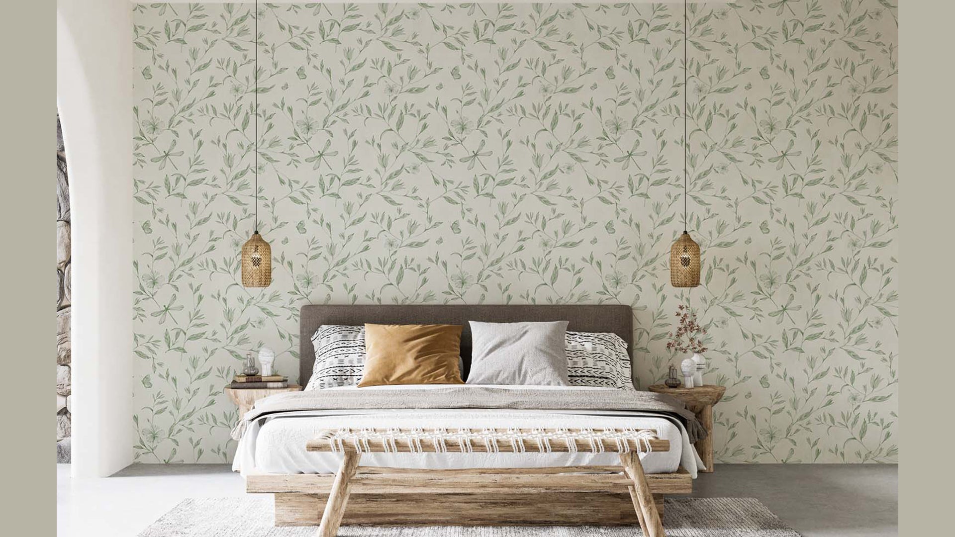 Tropical small leaves wallpaper design for room