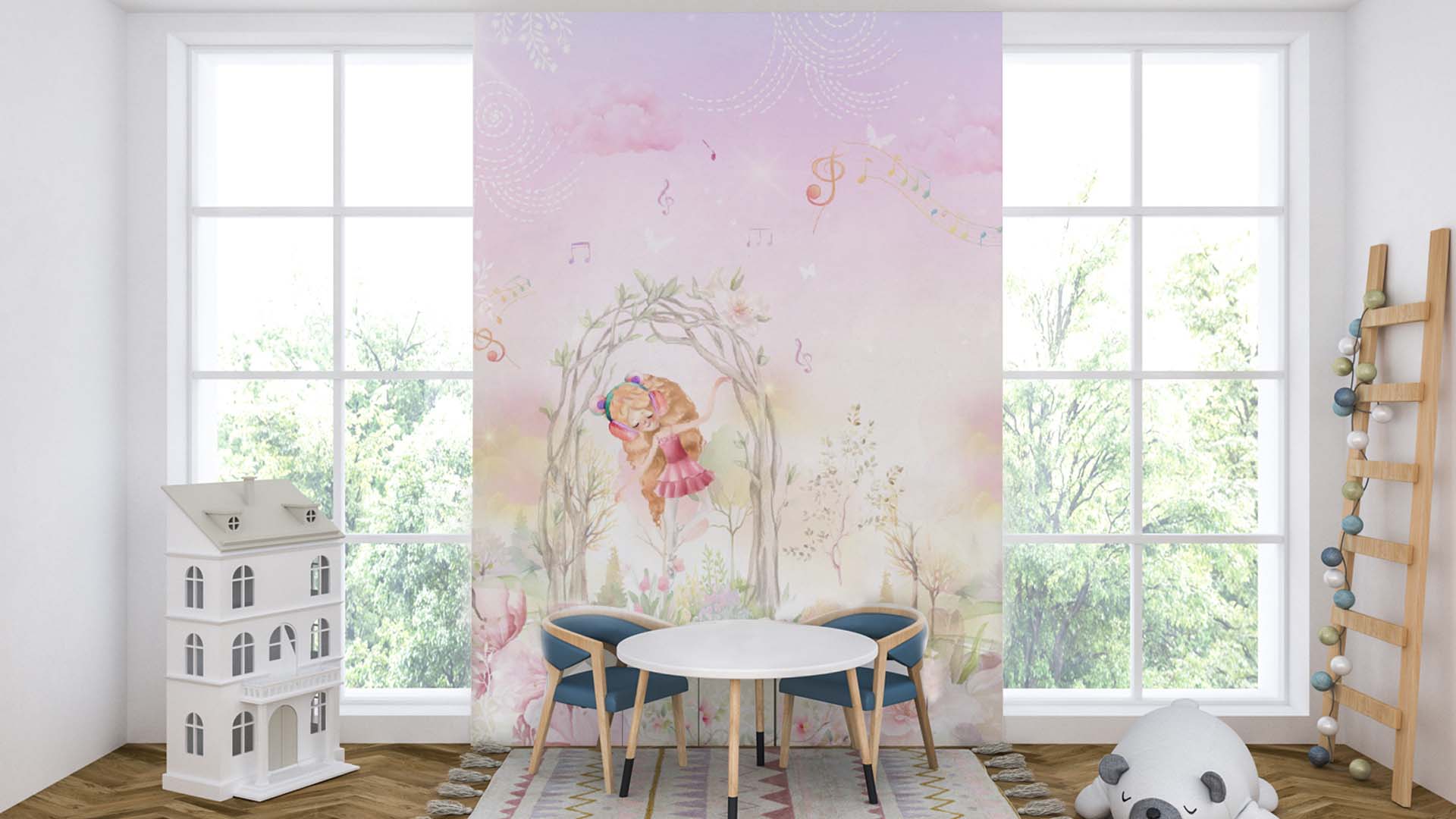 Fairy Garden Wallpaper With Pink Floral Landscape