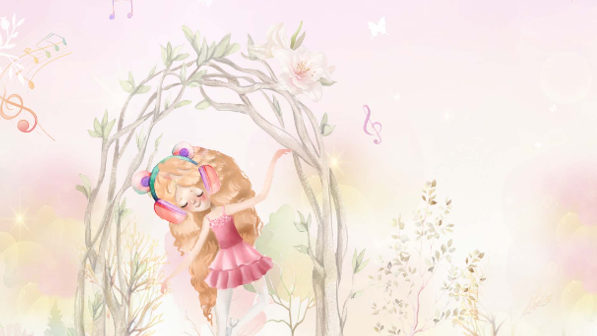 Fairy Garden Wallpaper With Pink Floral Landscape