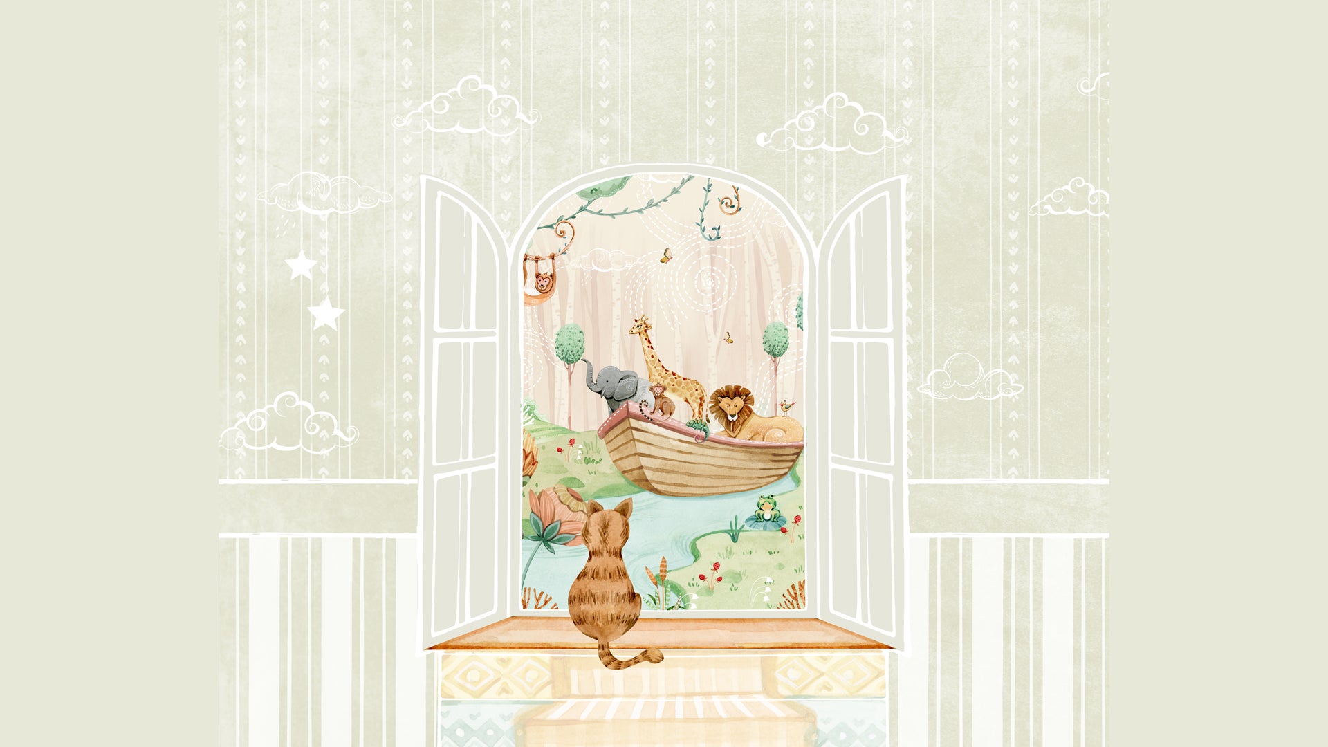 Whimsical Scene of Animal Adventure Wallpaper