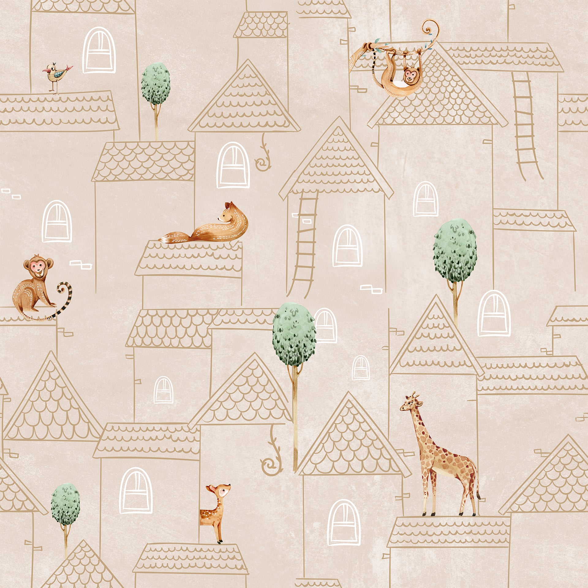 Playful Animal Themed Wallpaper for Children's Spaces